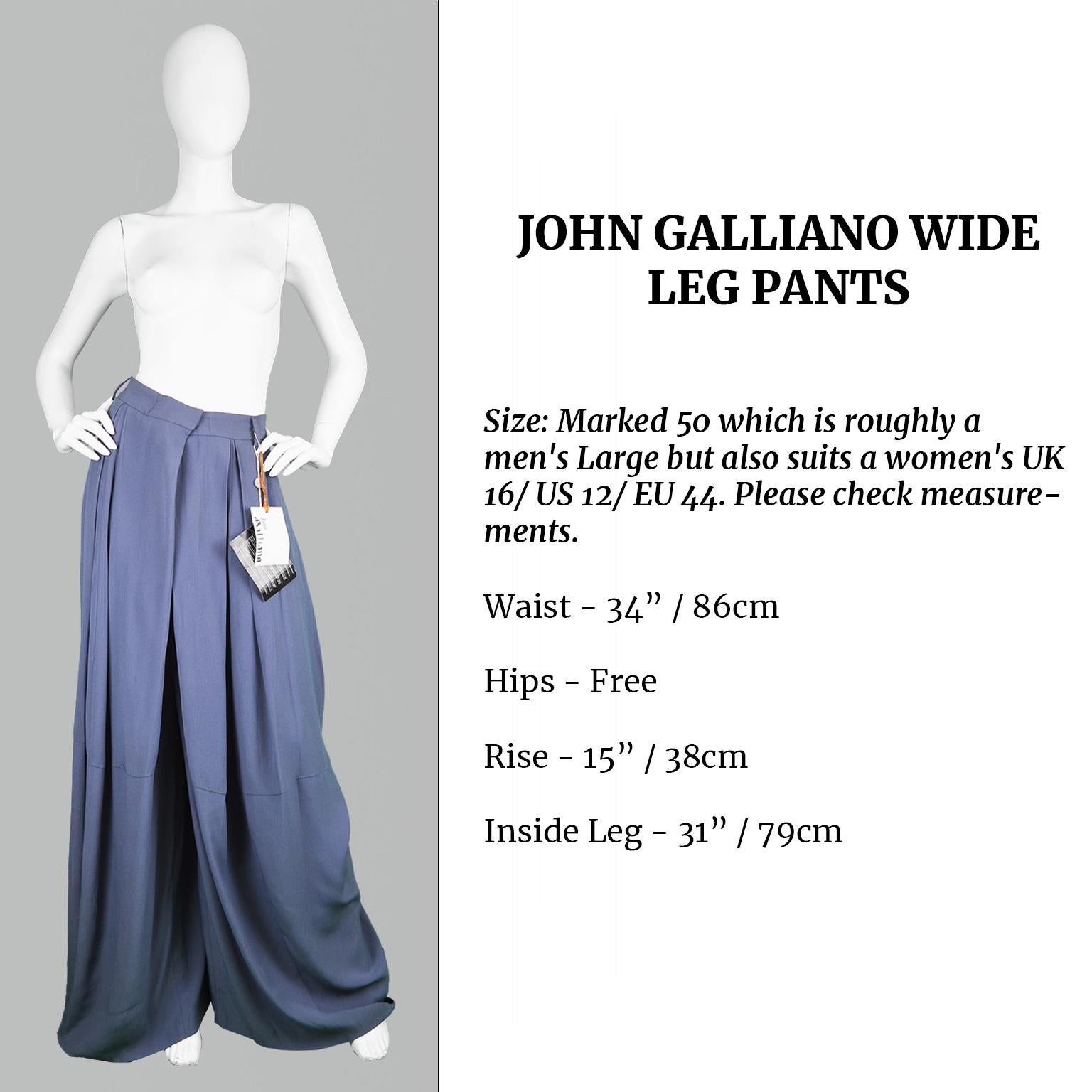 John Galliano Ultra Wide Leg Pleated Unisex Blue Crepe High Waist Palazzo Pants 5
