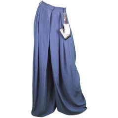 John Galliano Ultra Wide Leg Pleated Unisex Blue Crepe High Waist Palazzo Pants