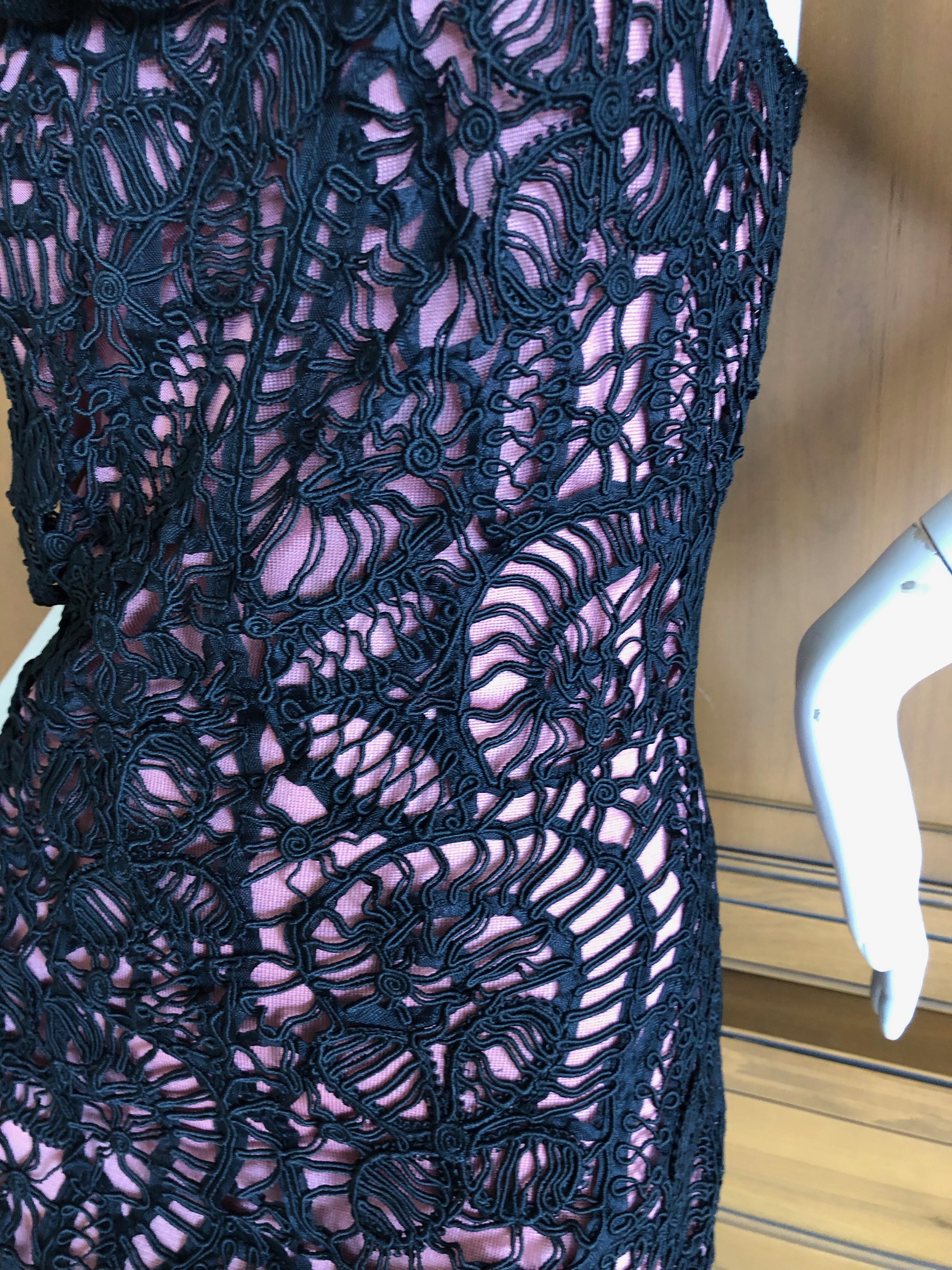 John Galliano Unusual 1990's Black Lace over Pale Pink Overlay Cocktail Dress In Excellent Condition For Sale In Cloverdale, CA