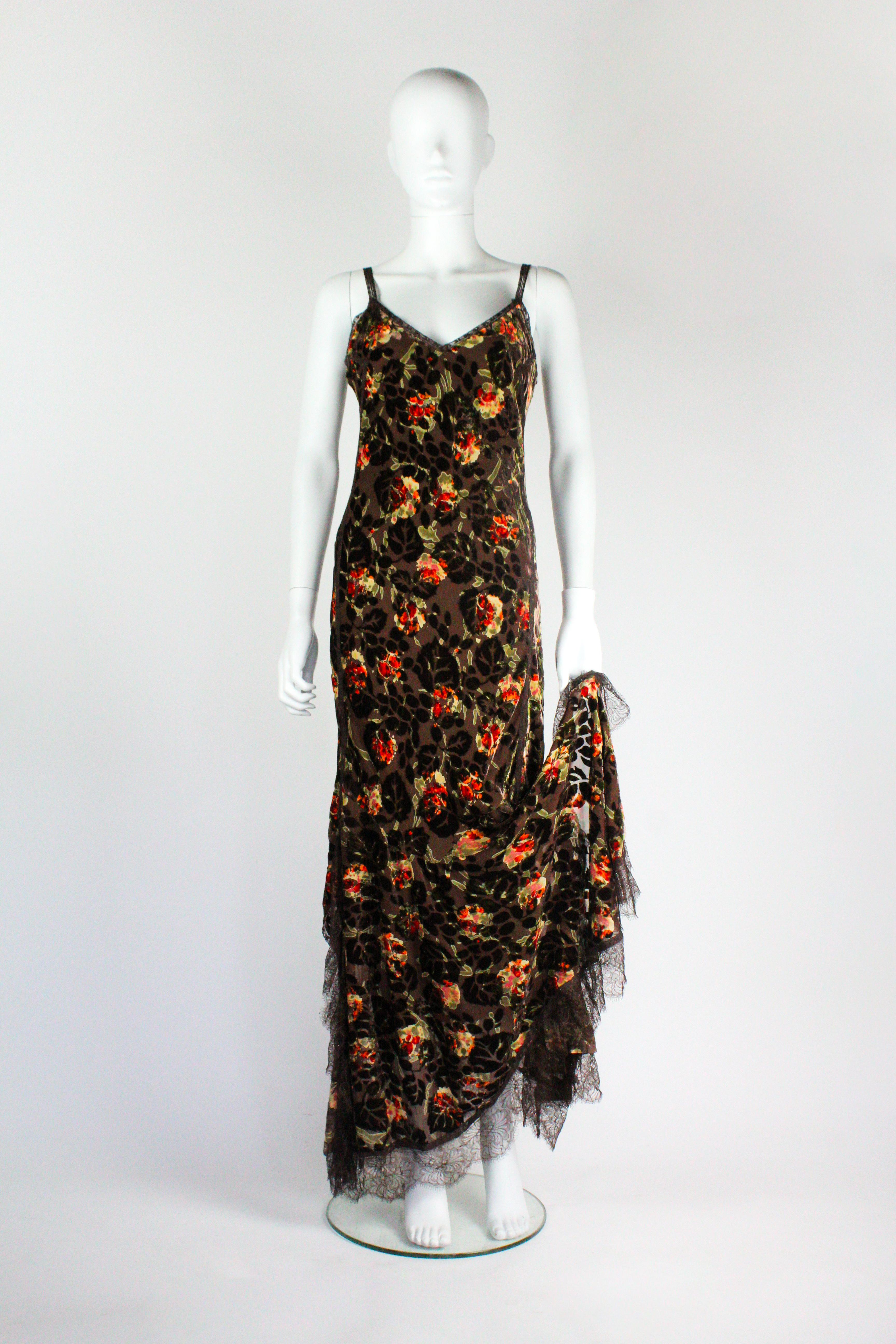Women's John Galliano Velvet Devore Floral Dress F/W 2005
