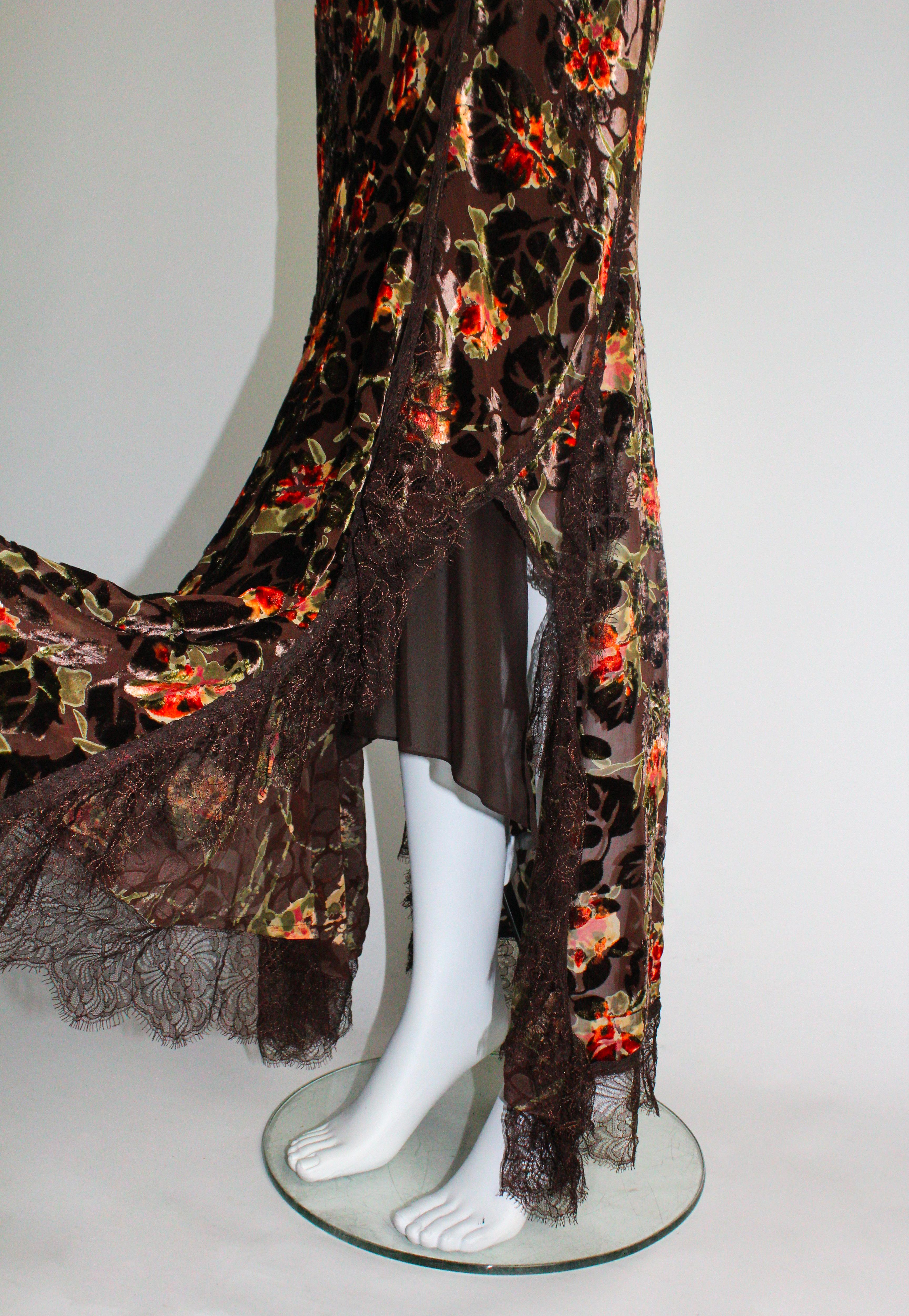 John Galliano Velvet Devore Floral Dress F/W 2005 1