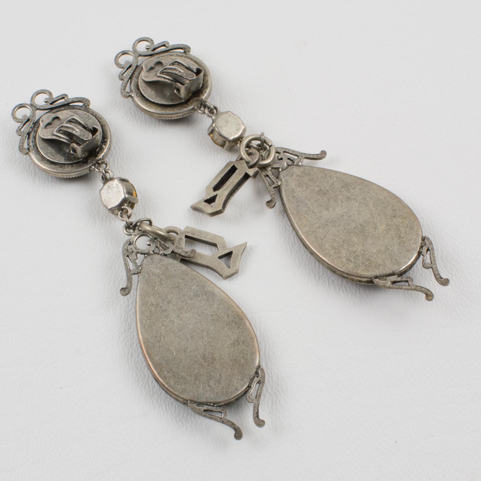 John Galliano Victorian Style Cameo and Black Enamel Earrings For Sale 2