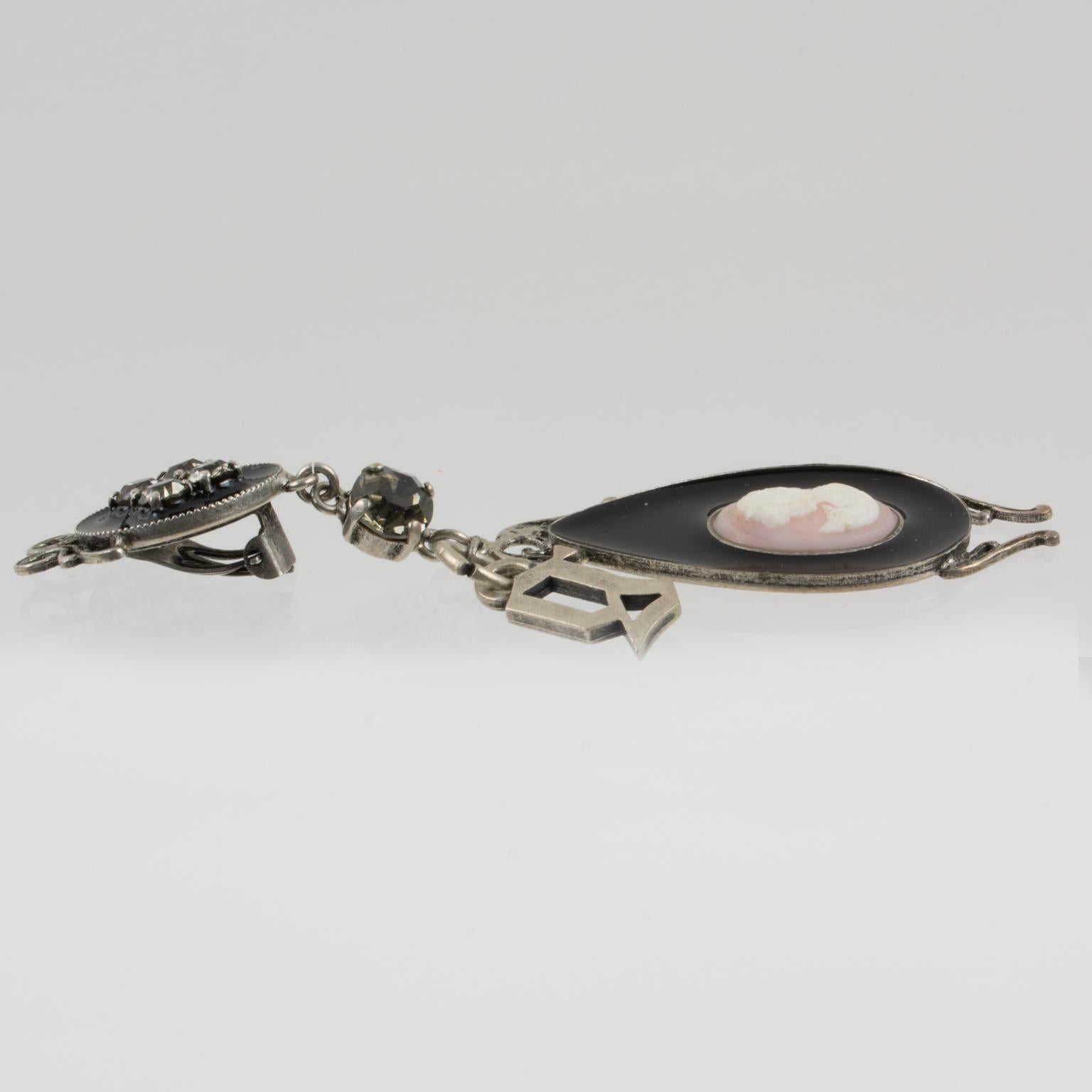 John Galliano Victorian Style Cameo and Black Enamel Earrings For Sale 4