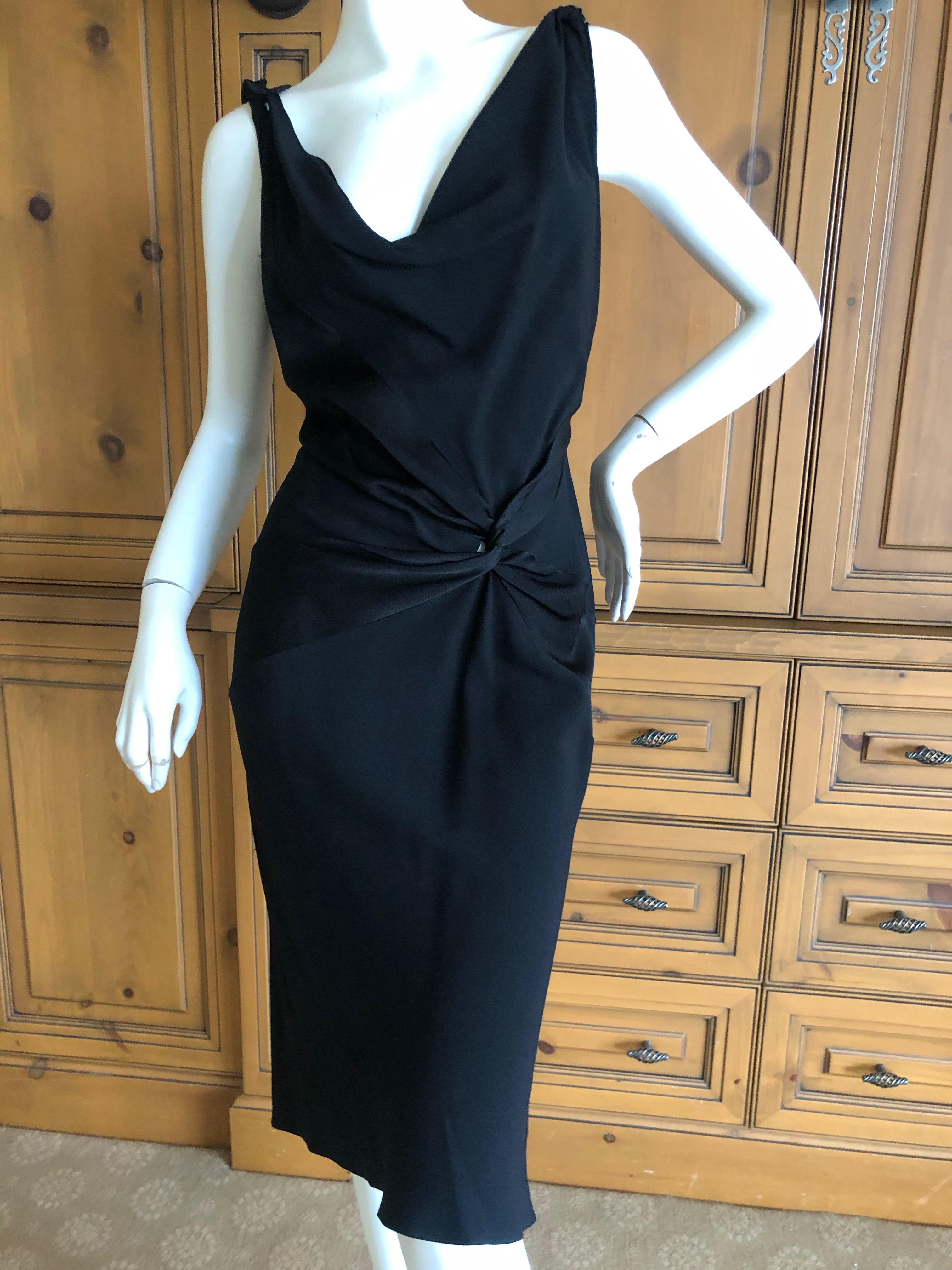 John Galliano Vintage 1990's Low Cut Black Shine and Matte Knot Dress In Excellent Condition For Sale In Cloverdale, CA