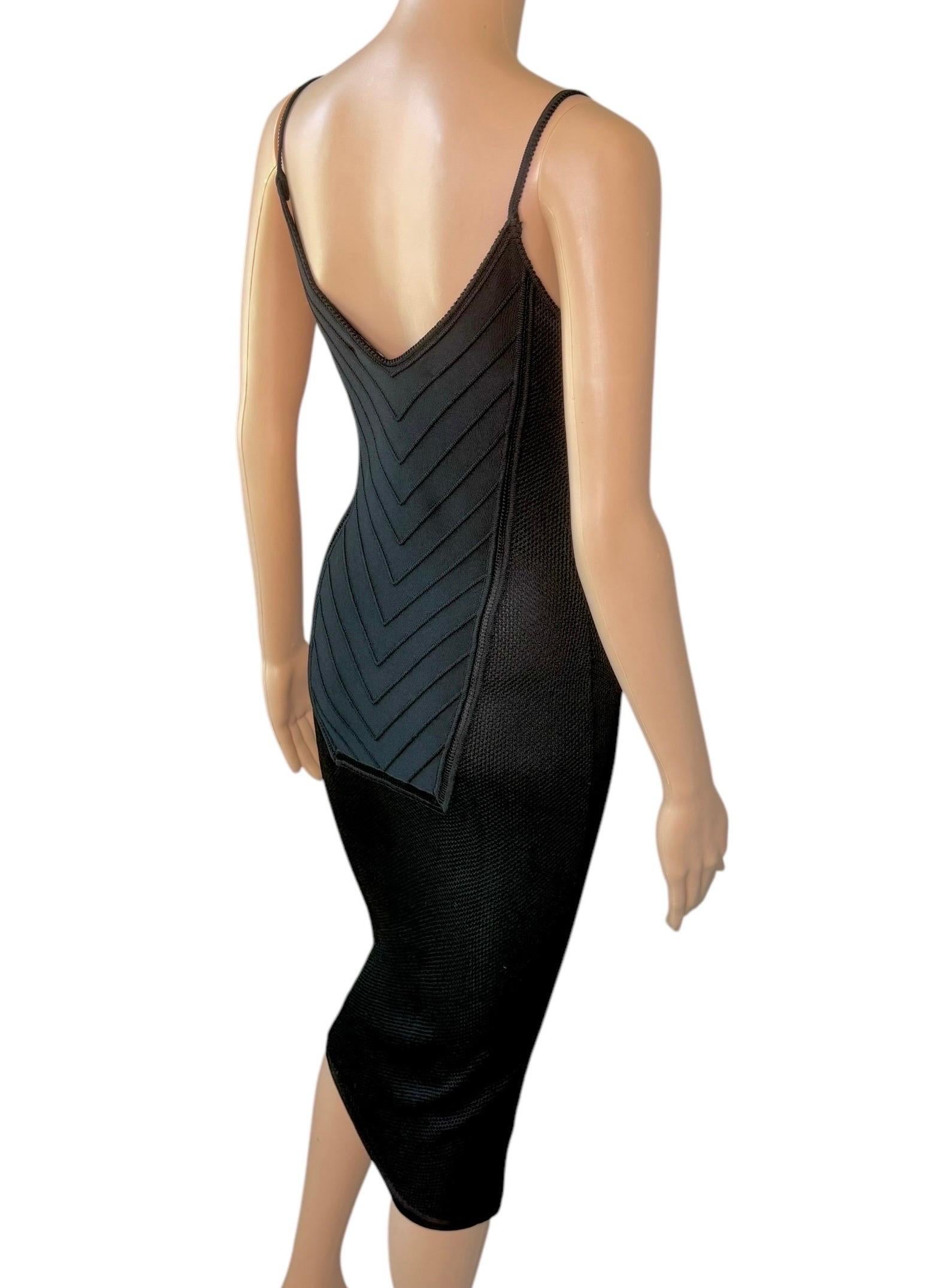 John Galliano Vintage 1990's Semi-Sheer Bondage Knit Mesh Bodycon Black Dress For Sale 6