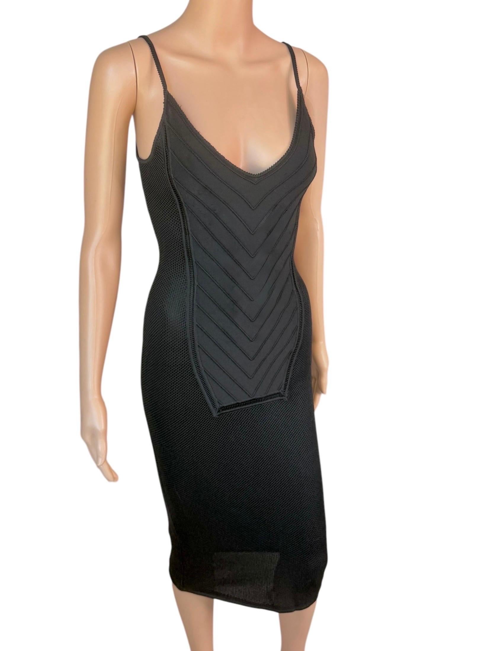 John Galliano Vintage 1990's Semi-Sheer Bondage Knit Mesh Bodycon Black Dress For Sale 8