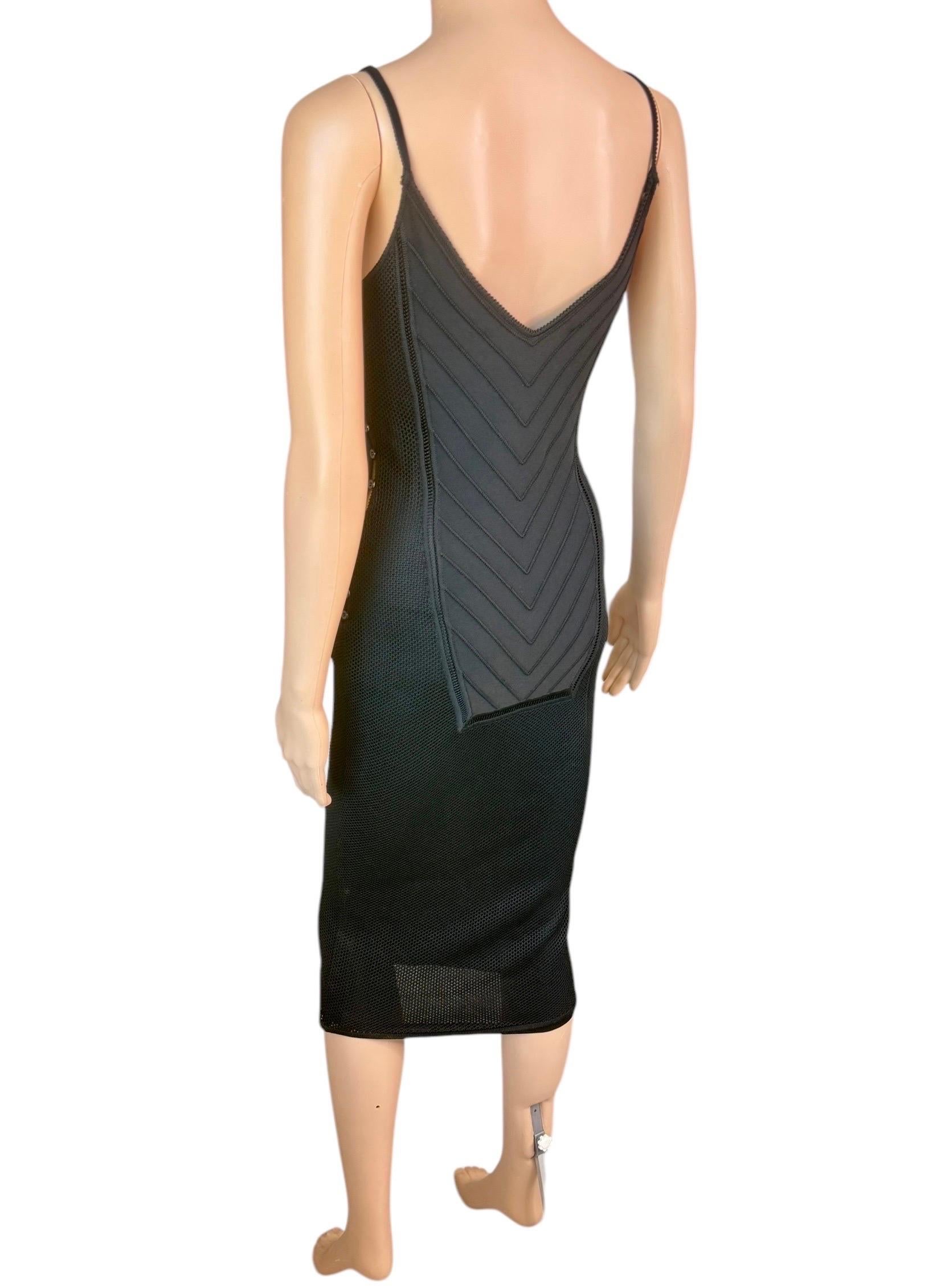 John Galliano Vintage 1990's Semi-Sheer Bondage Knit Mesh Bodycon Black Dress For Sale 9