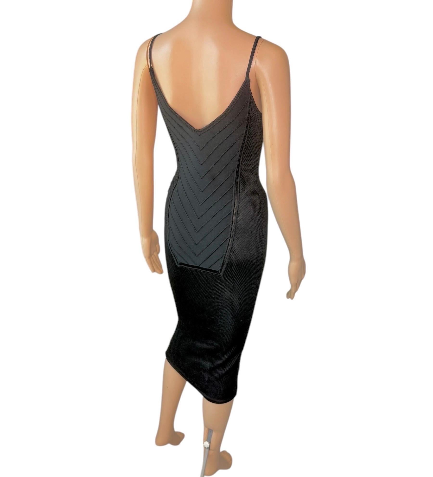 John Galliano Vintage 1990's Semi-Sheer Bondage Knit Mesh Bodycon Black Dress For Sale 10