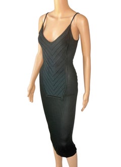 John Galliano Vintage 1990's Semi-Sheer Bondage Knit Mesh Bodycon Black Dress