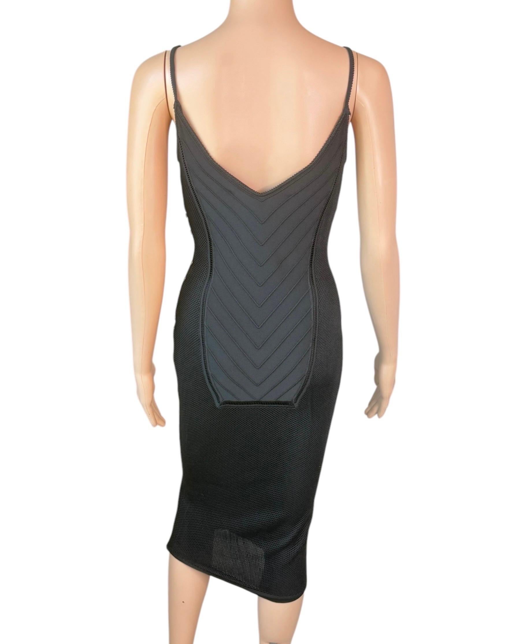 Women's or Men's John Galliano Vintage 1990's Semi-Sheer Bondage Knit Mesh Bodycon Black Dress For Sale