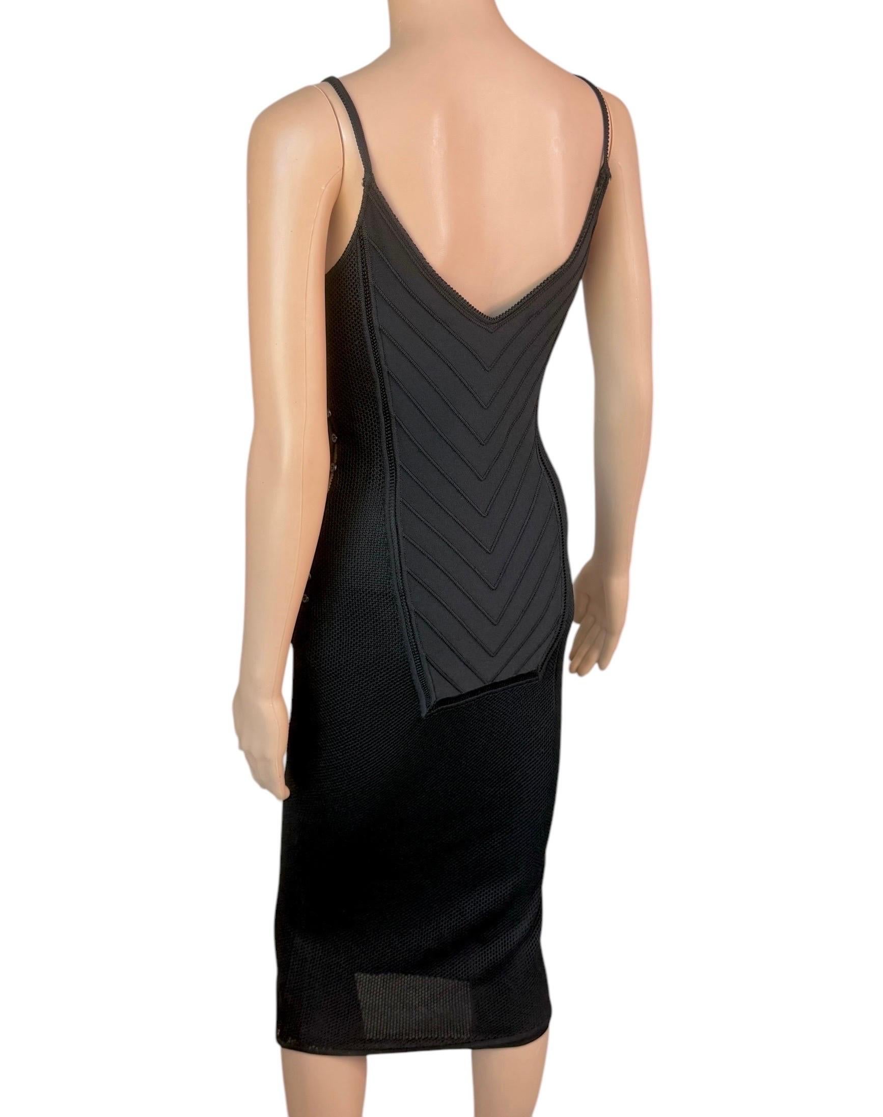 John Galliano Vintage 1990's Semi-Sheer Bondage Knit Mesh Bodycon Black Dress For Sale 2