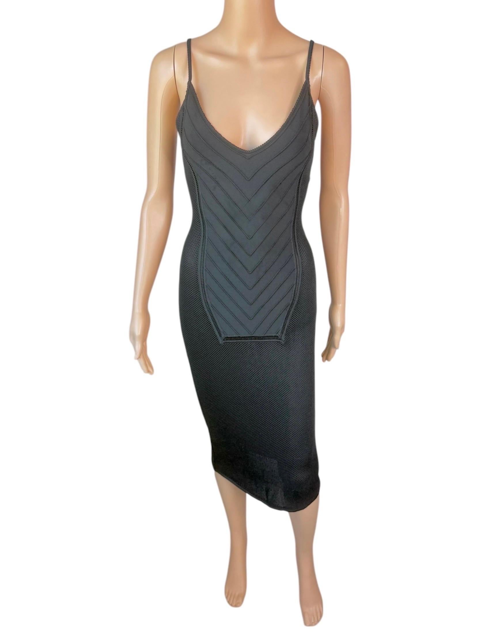 John Galliano Vintage 1990's Semi-Sheer Bondage Knit Mesh Bodycon Black Dress For Sale 3