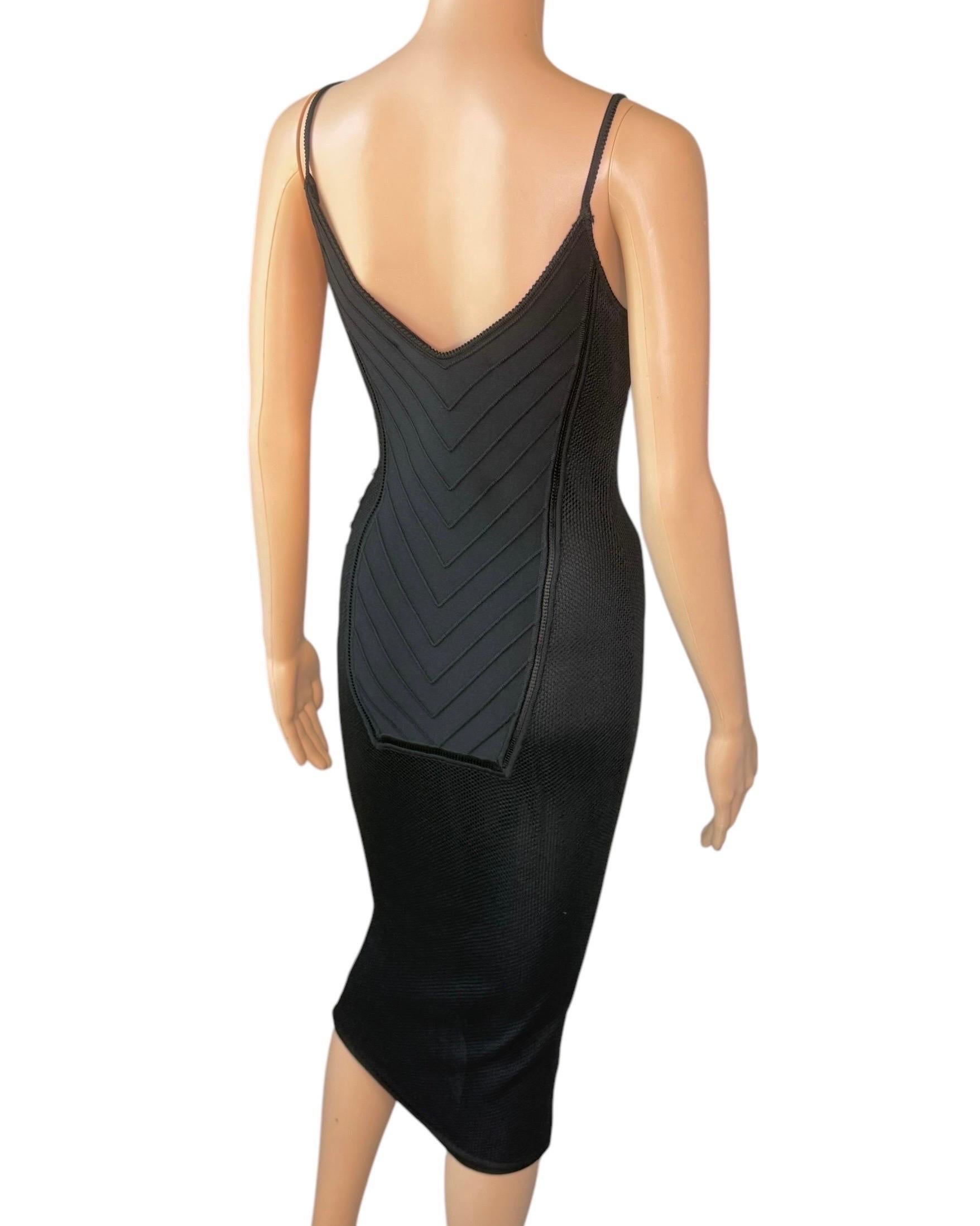 John Galliano Vintage 1990's Semi-Sheer Bondage Knit Mesh Bodycon Black Dress For Sale 4