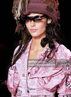 John Galliano Vintage 2005 Y2K pink silk gazette newsprint skirt