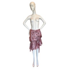 John Galliano Vintage 2005 Y2K pink silk gazette newsprint skirt