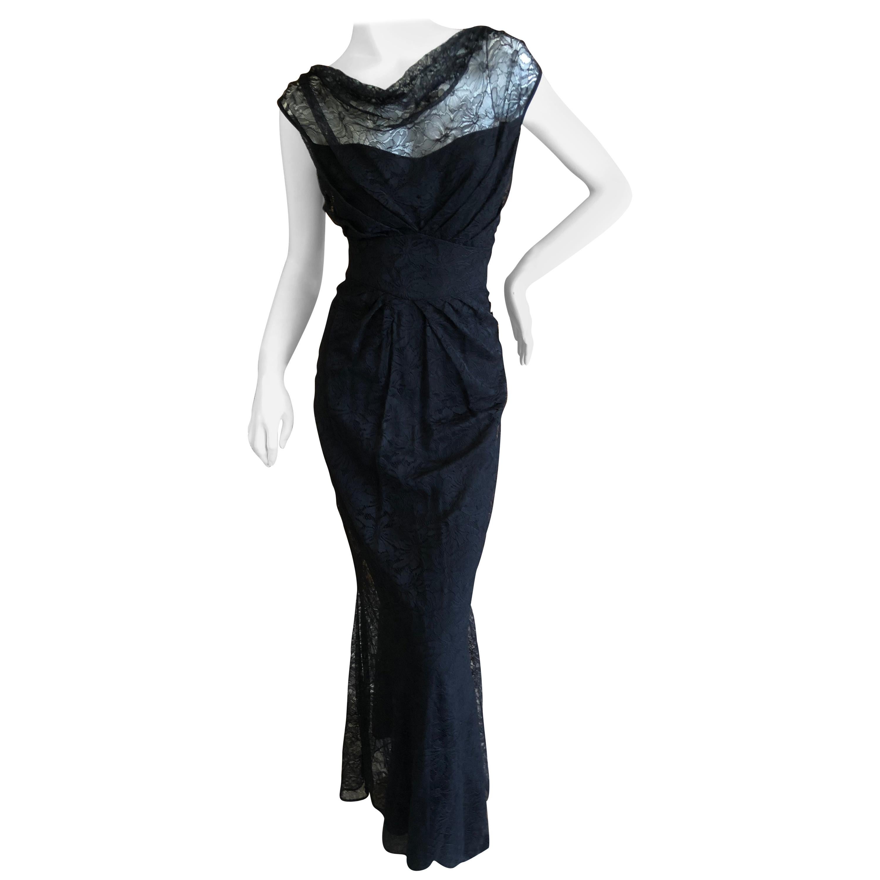 John Galliano Vintage 90's  Black Lace Sleeveless Evening Dress For Sale