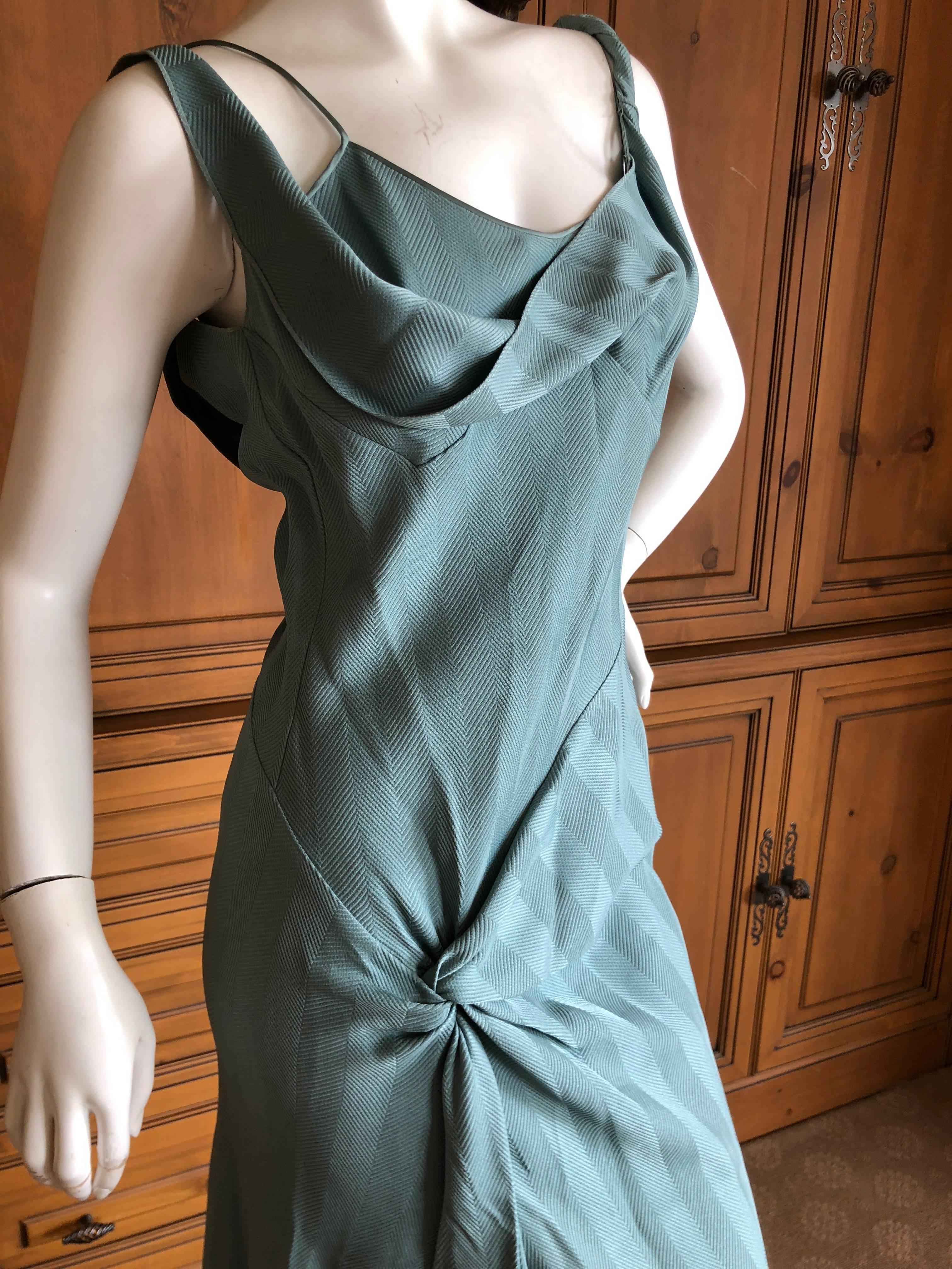 John Galliano Vintage 90's Blue Twill Bias Cut Evening Dress with Knot Detail In Excellent Condition For Sale In Cloverdale, CA