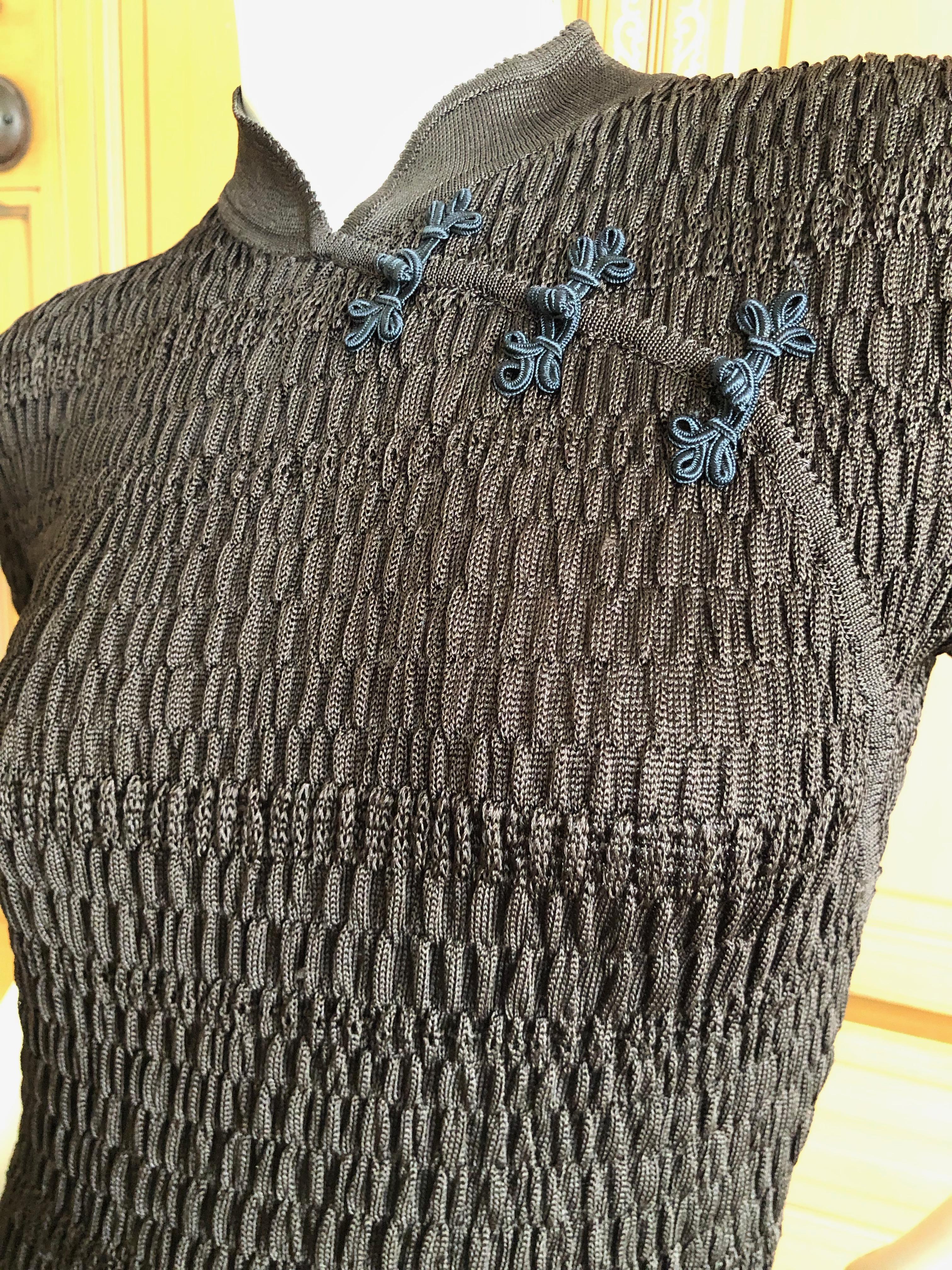 Black John Galliano Vintage 90's  Brown Bodycon Pintuck Knit Cheongsam Style Dress For Sale