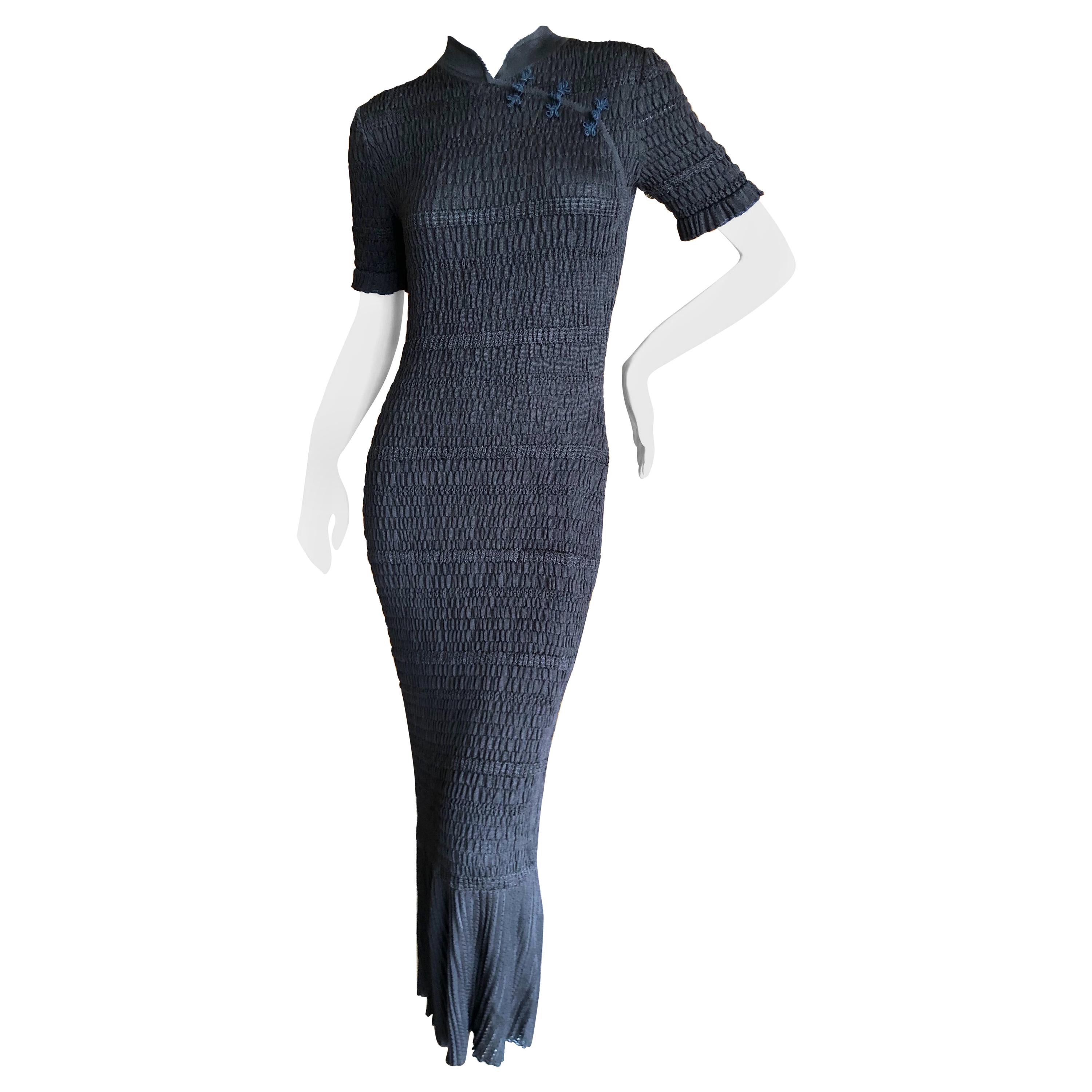 John Galliano Vintage 90's  Brown Bodycon Pintuck Knit Cheongsam Style Dress For Sale