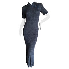 John Galliano Vintage 90's  Brown Bodycon Pintuck Knit Cheongsam Style Dress