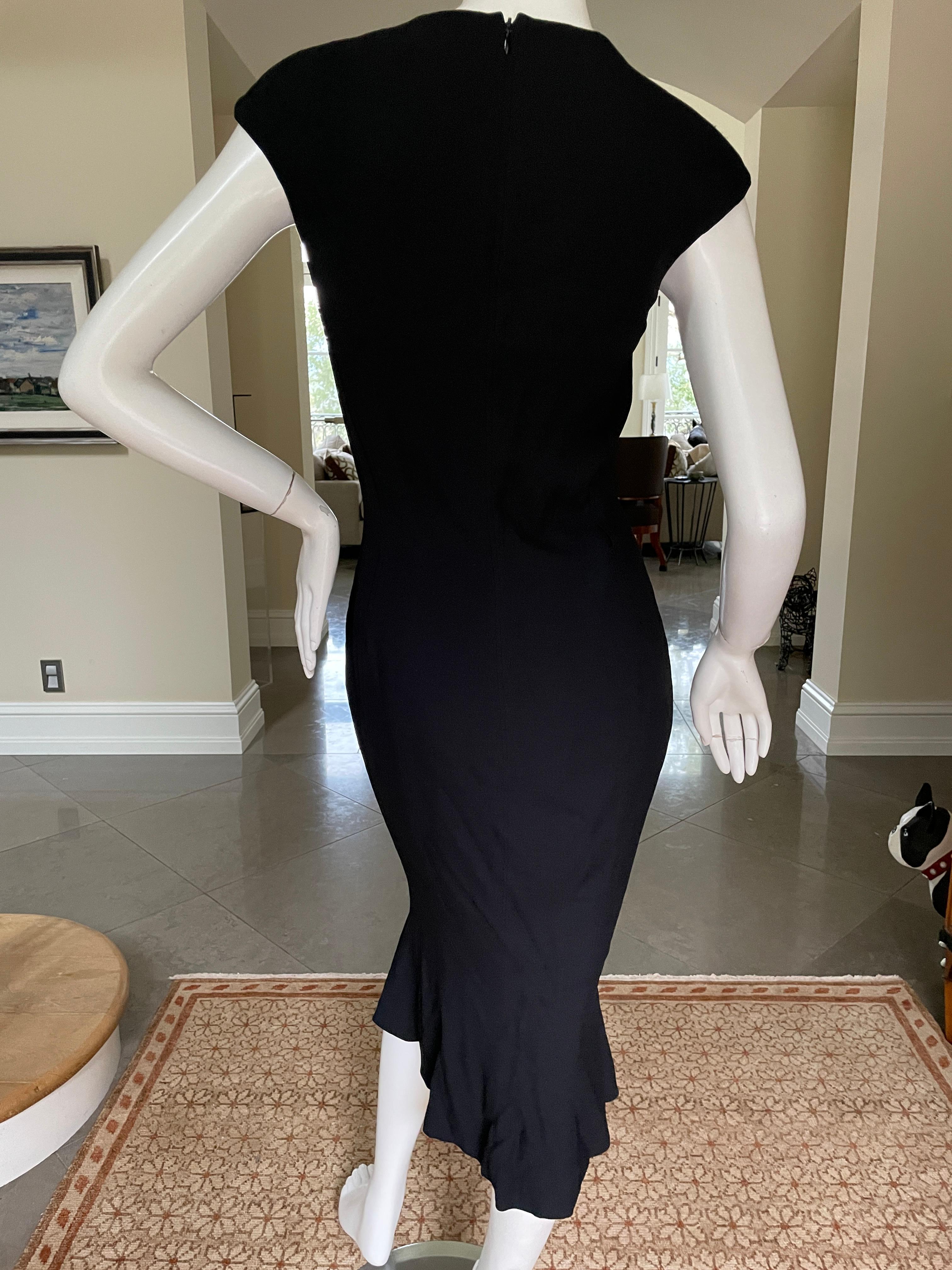 John Galliano Vintage 1998 Low Cut Little Black Cocktail Dress with Flounce Hem In Excellent Condition In Cloverdale, CA