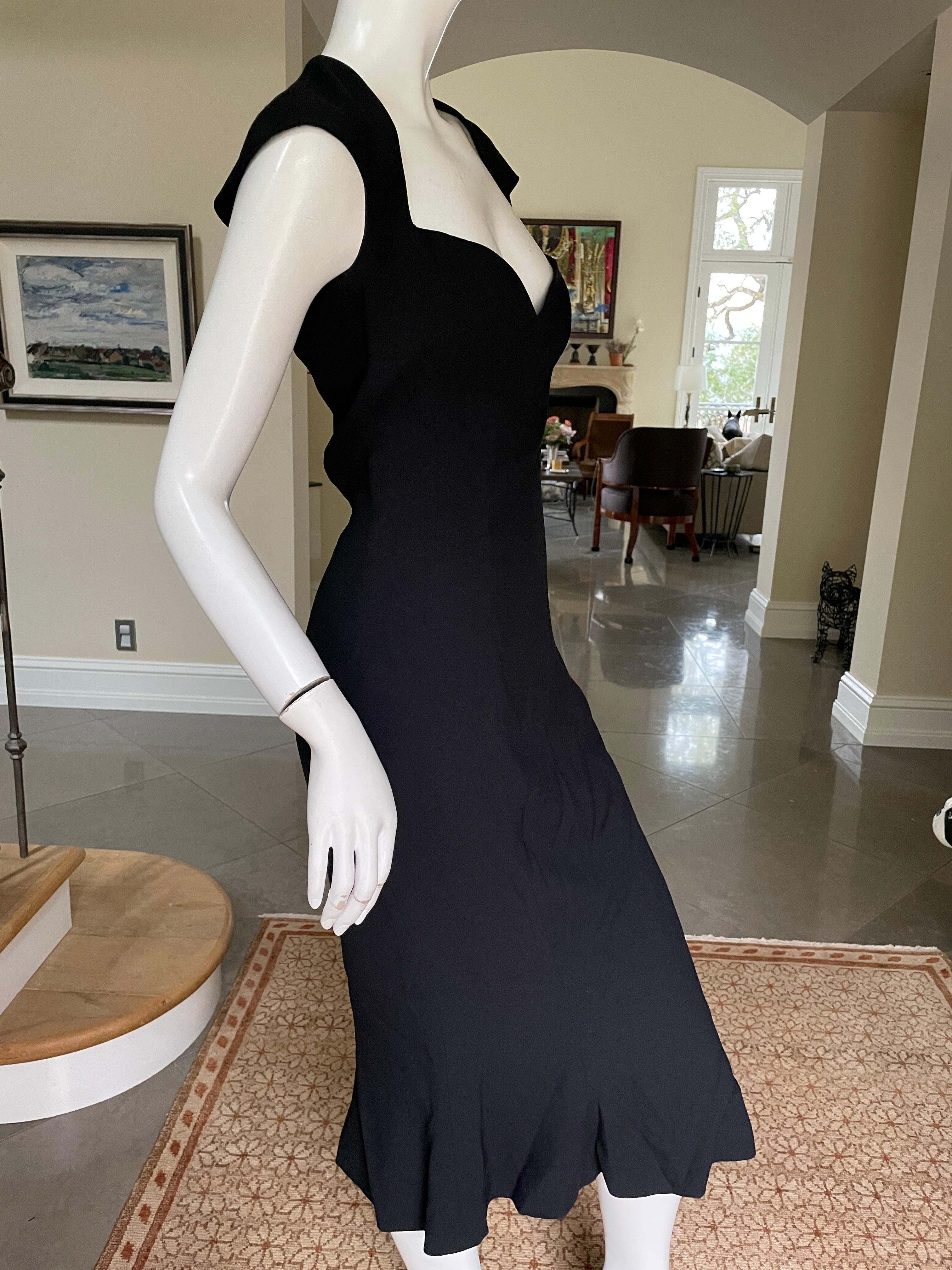 Women's John Galliano Vintage 1998 Low Cut Little Black Cocktail Dress with Flounce Hem