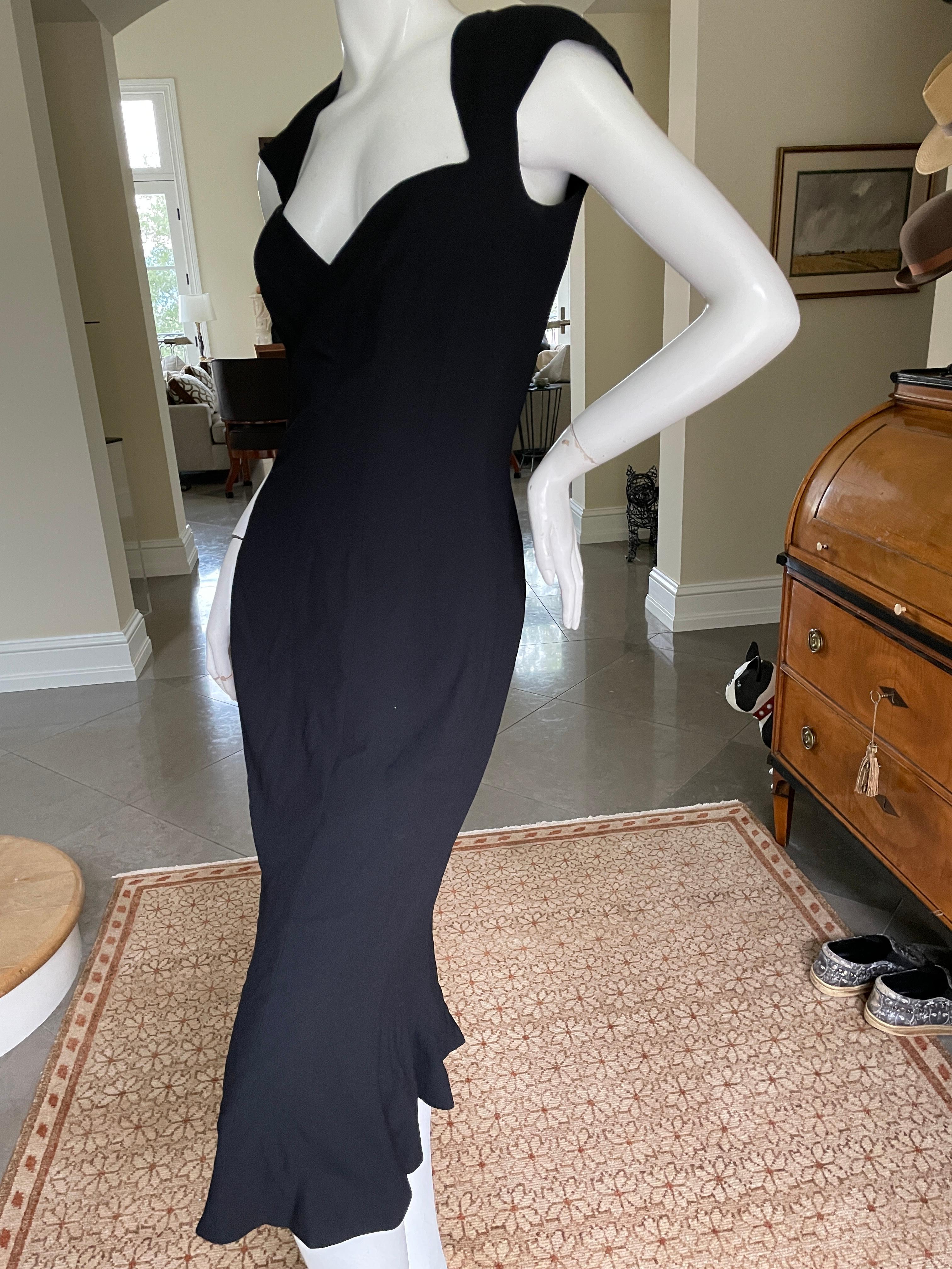 John Galliano Vintage 1998 Low Cut Little Black Cocktail Dress with Flounce Hem 4