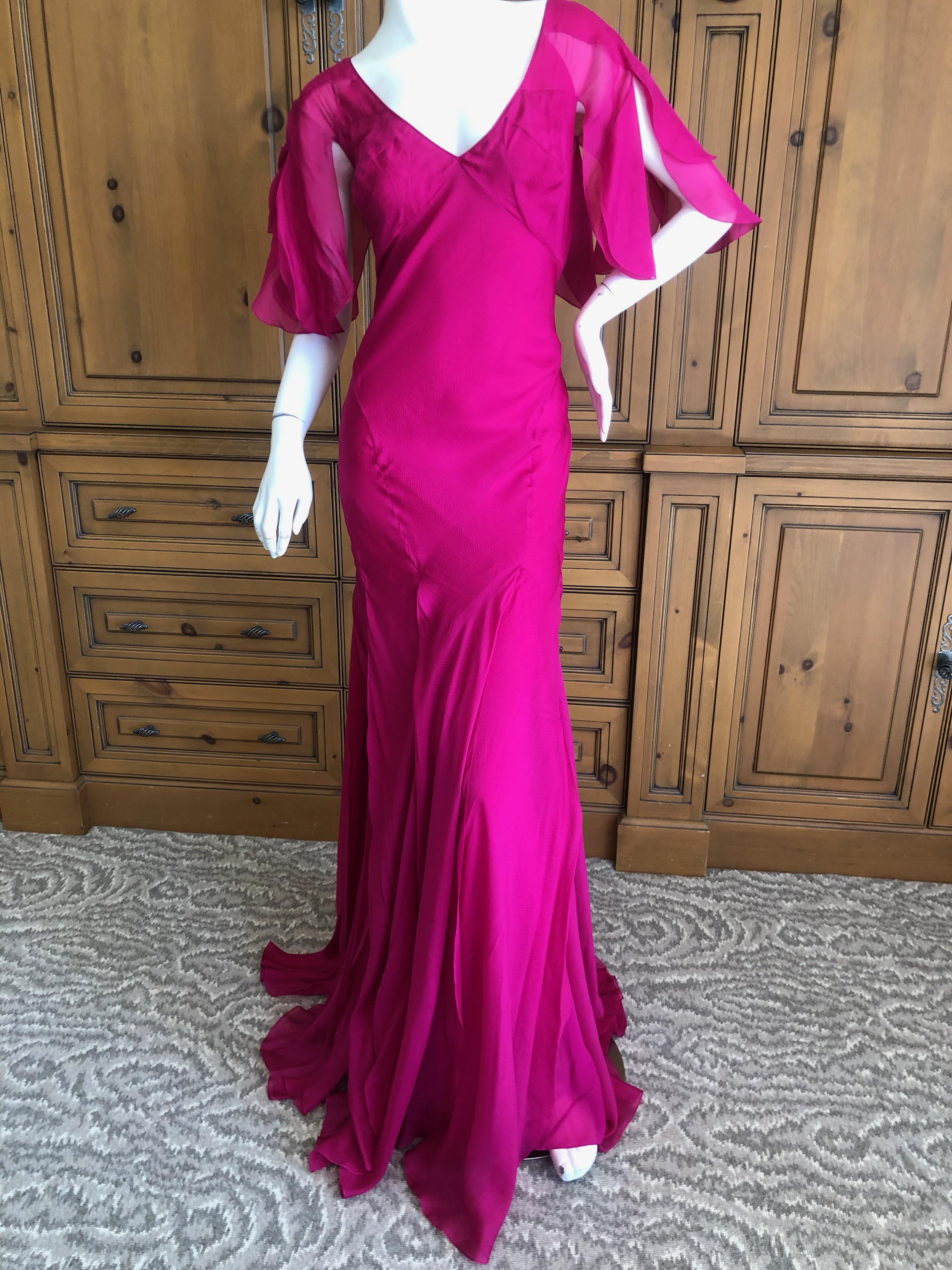 Women's   John Galliano Vintage Bias Cut Hot Pink Silk Evening Dress Hard to find Sz 46