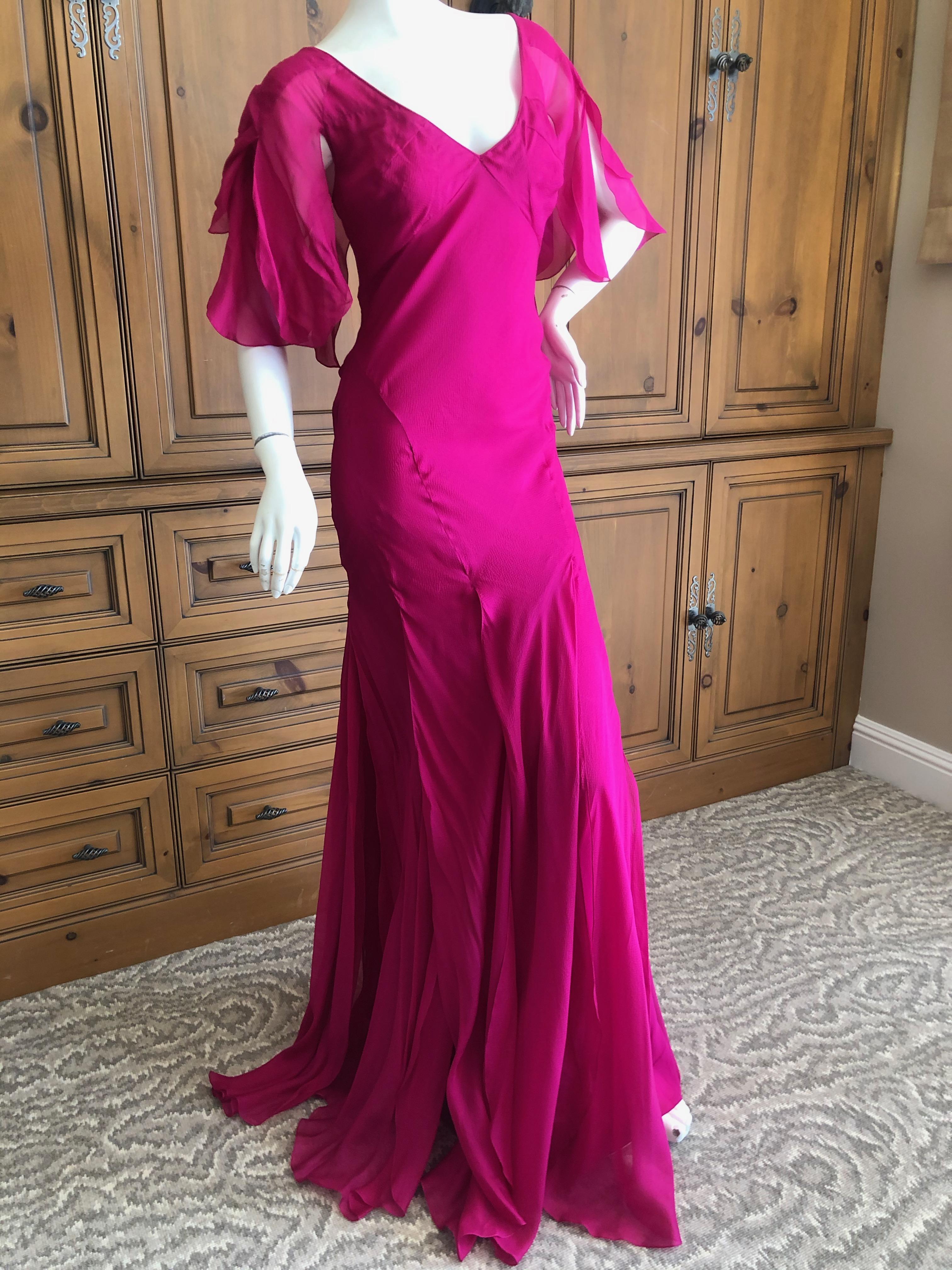   John Galliano Vintage Bias Cut Hot Pink Silk Evening Dress Hard to find Sz 46 1