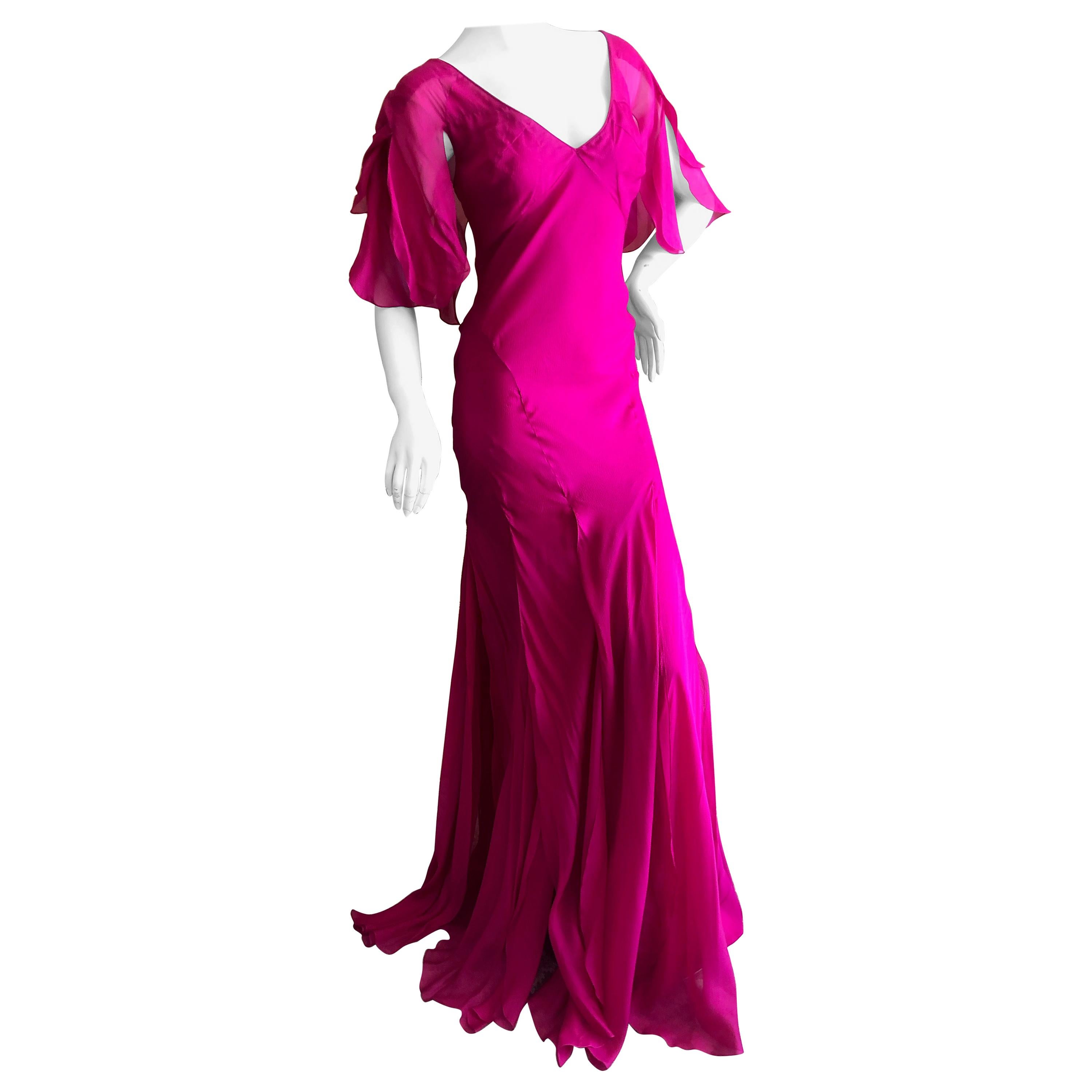   John Galliano Vintage Bias Cut Hot Pink Silk Evening Dress Hard to find Sz 46