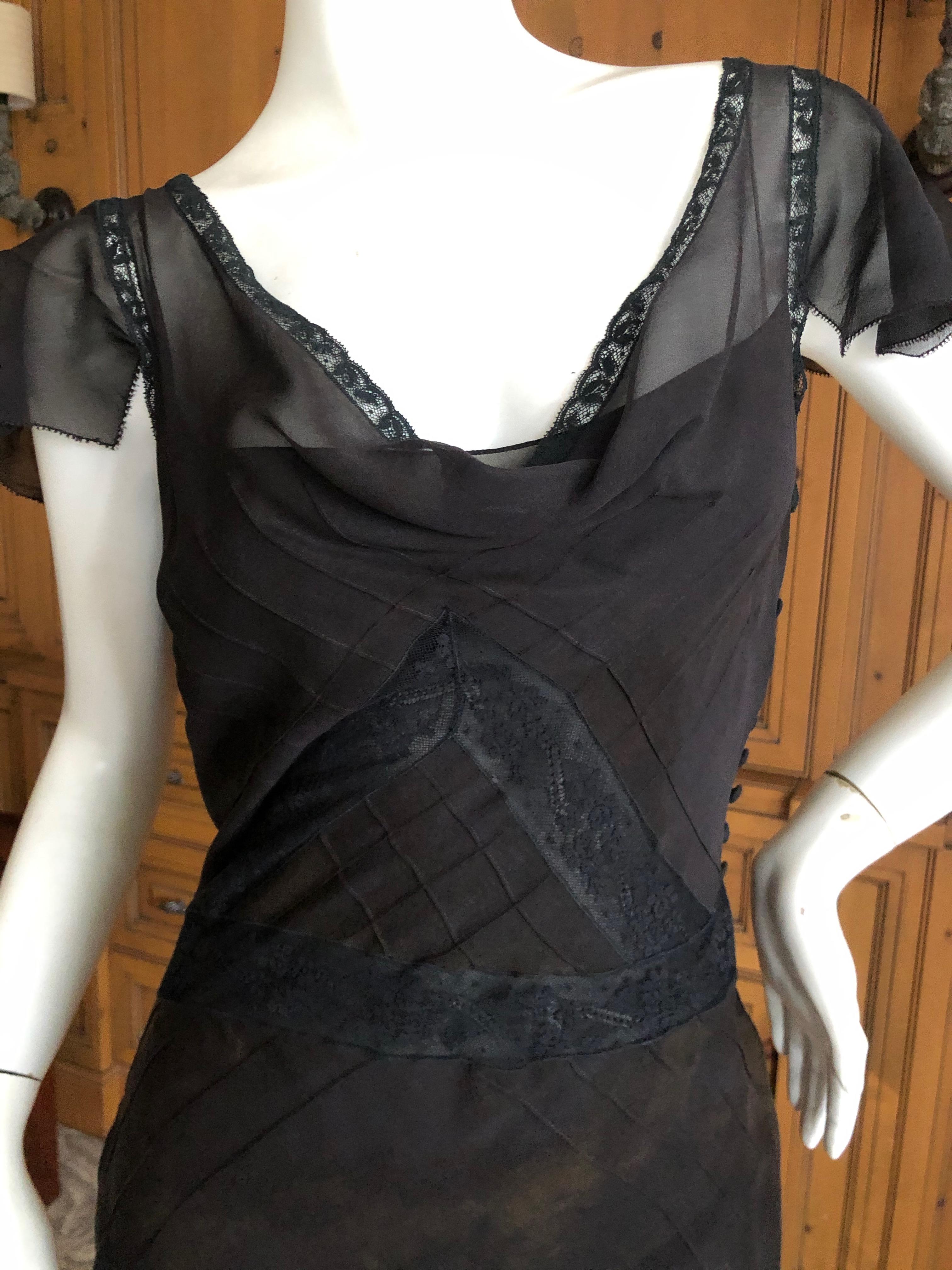 Black John Galliano VIntage Bias Cut Lace Trimmed Tie Dye Silk Evening Dress