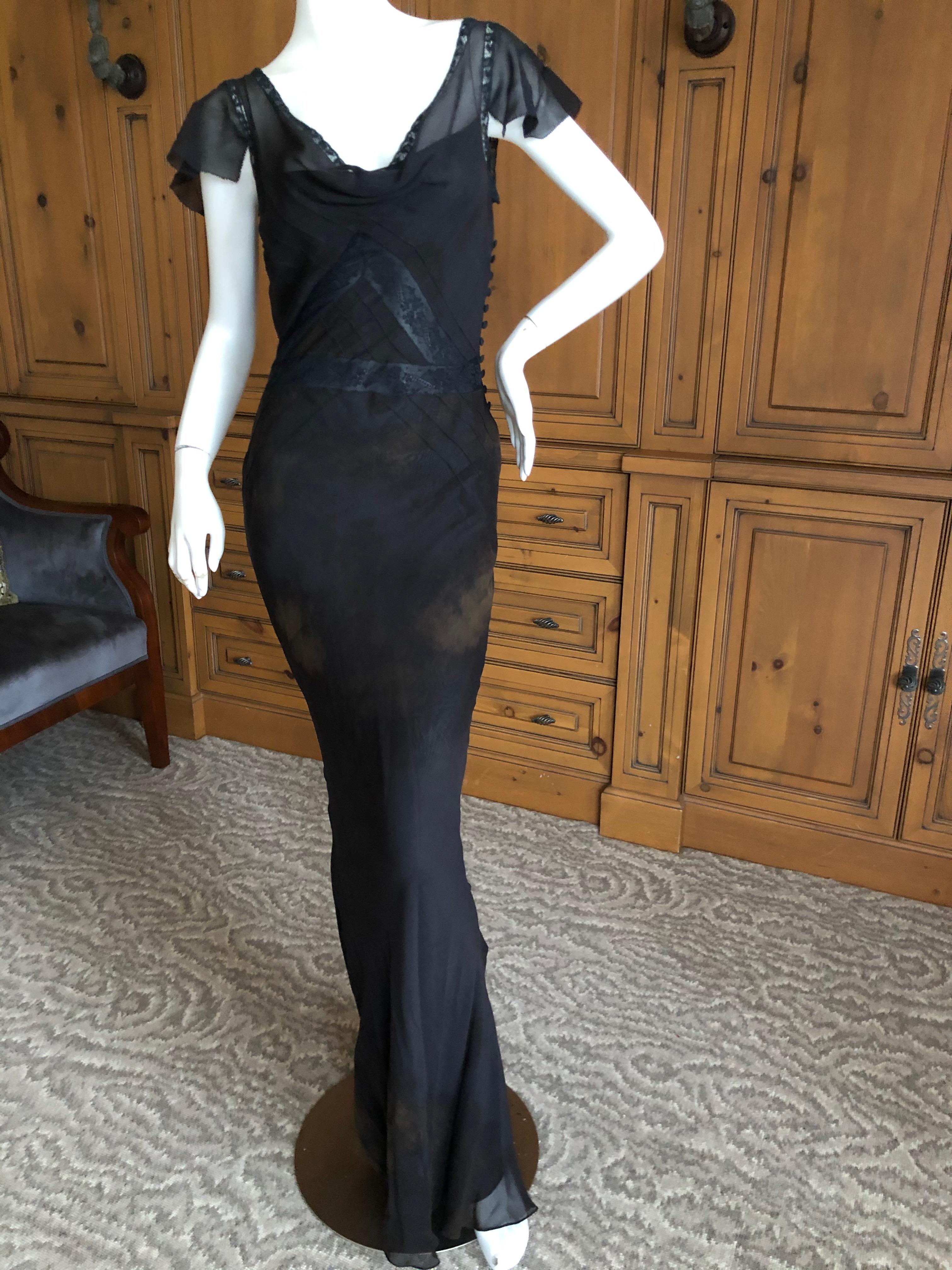 Women's John Galliano VIntage Bias Cut Lace Trimmed Tie Dye Silk Evening Dress