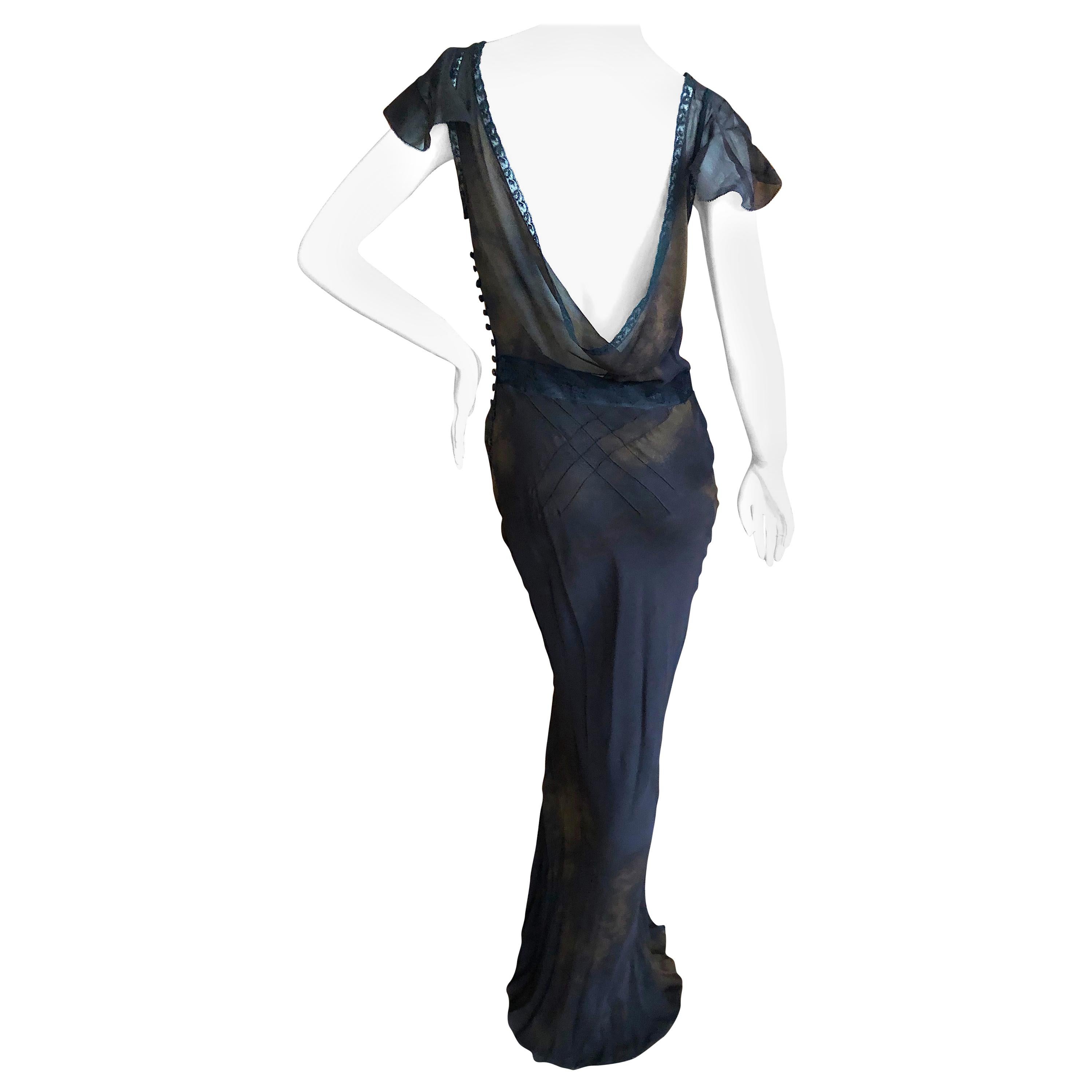 John Galliano VIntage Bias Cut Lace Trimmed Tie Dye Silk Evening Dress