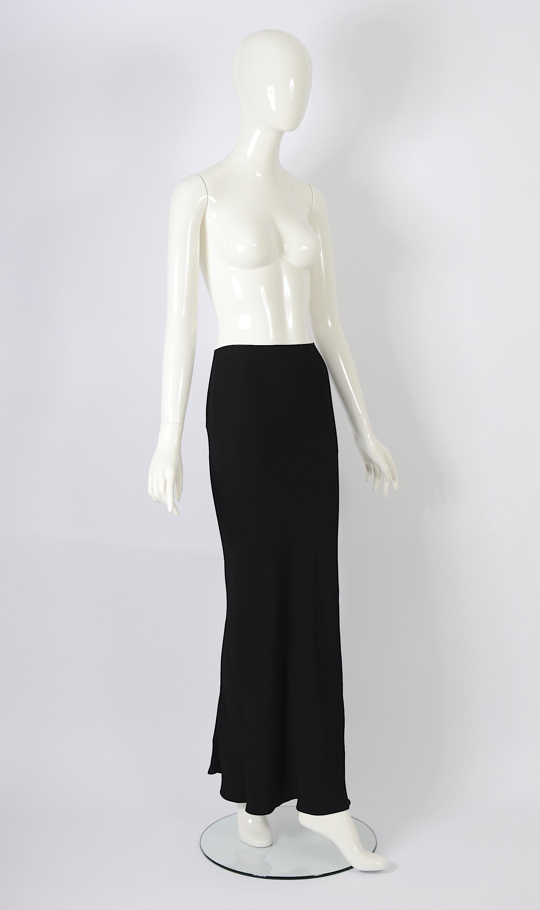 John Galliano vintage 1990s bias cut long black silky maxi skirt In Excellent Condition For Sale In Antwerpen, Vlaams Gewest