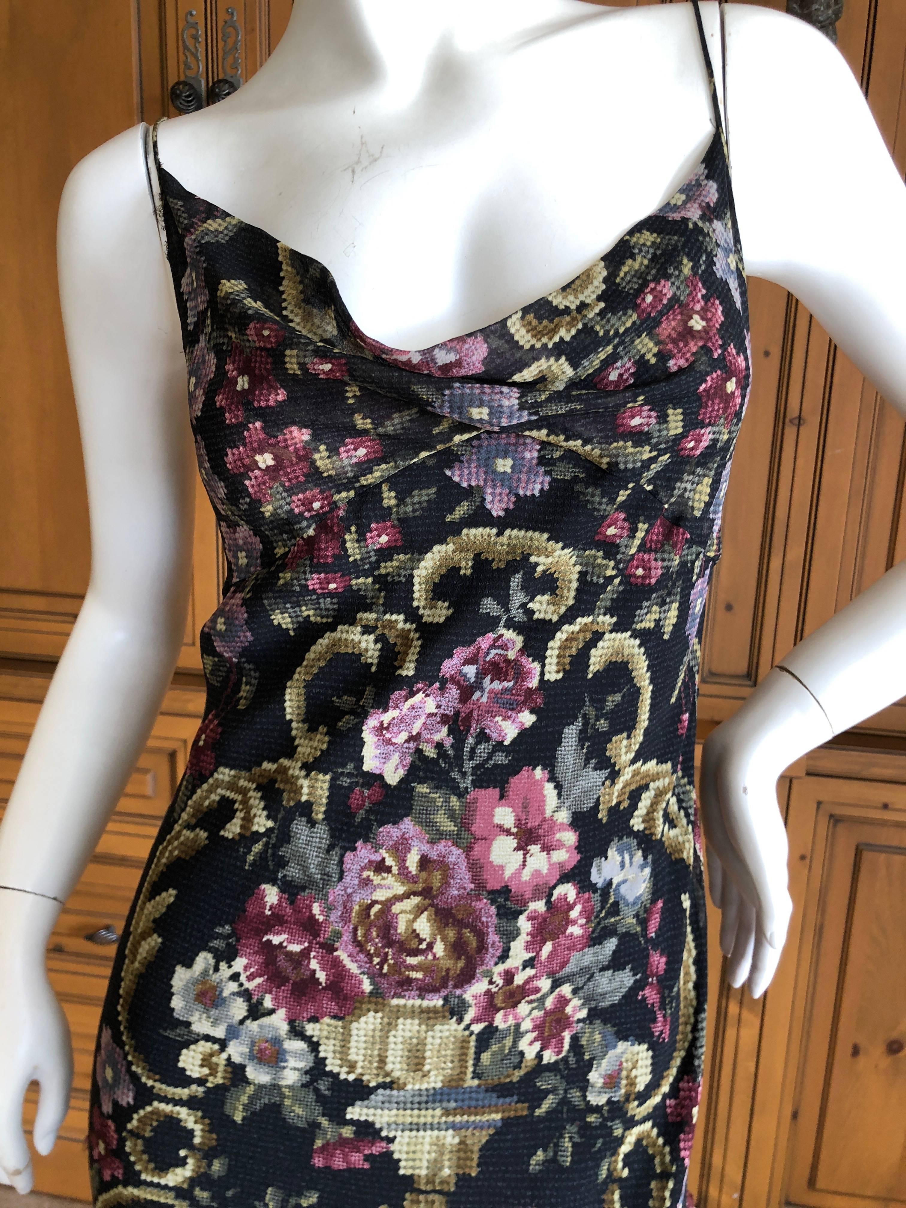John Galliano Sweet Vintage Bias Cut Needlepoint Pattern Silk Dress 
Size 40
This is so beautiful, please see all the photos.
Bust 36