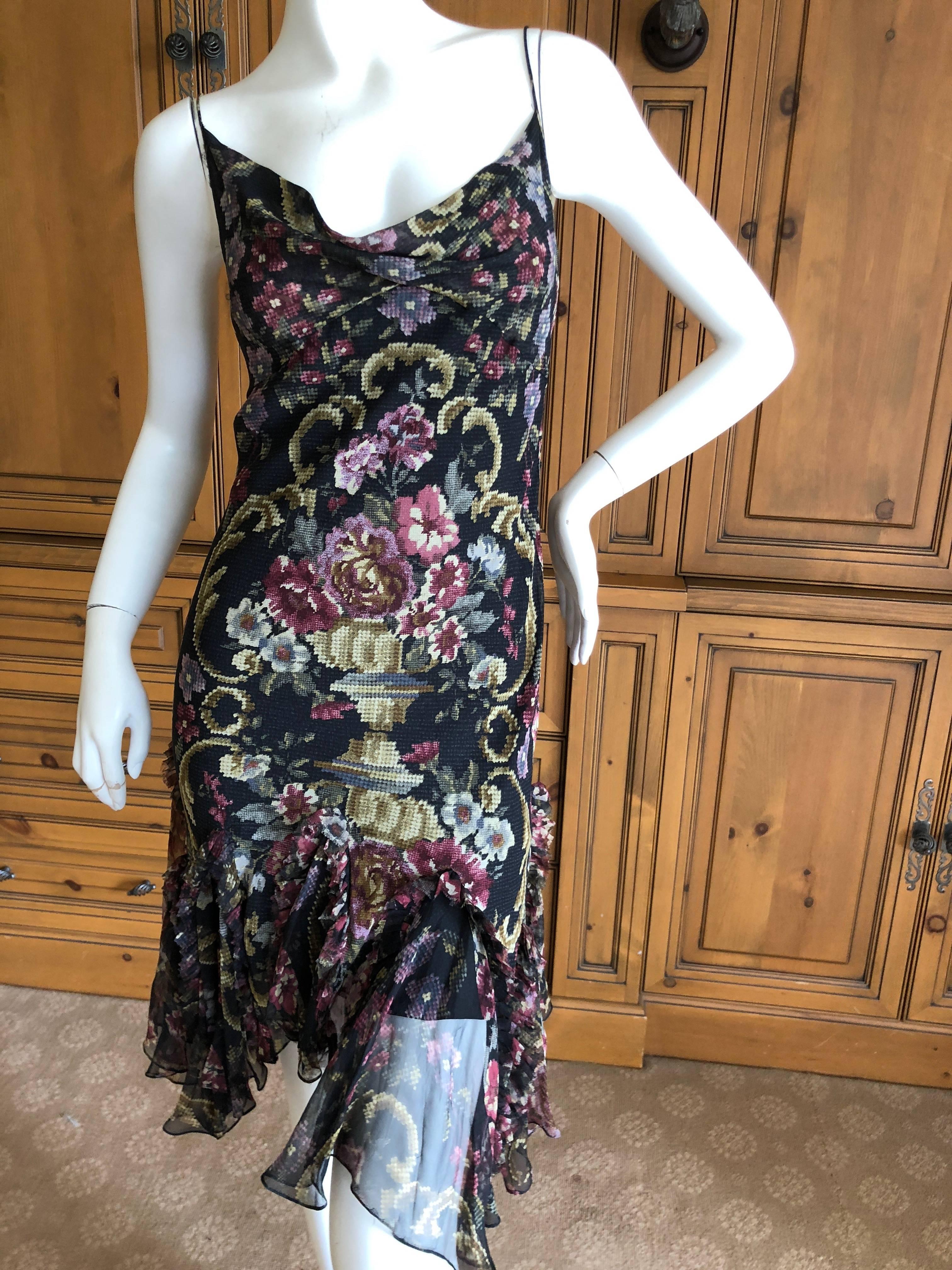 John Galliano Vintage Bias Cut Needlepoint Pattern Silk Dress  In Excellent Condition For Sale In Cloverdale, CA