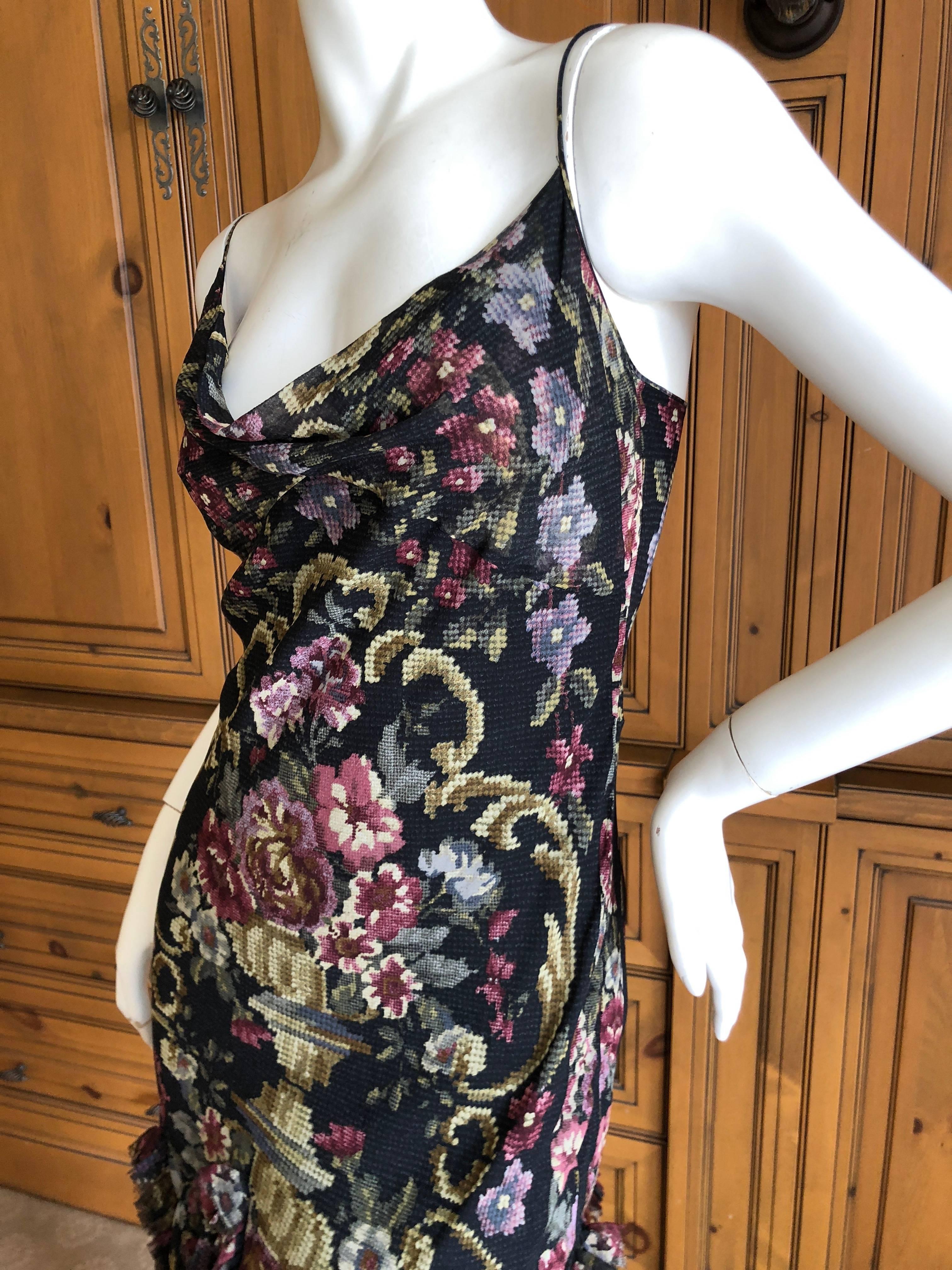 Women's John Galliano Vintage Bias Cut Needlepoint Pattern Silk Dress  For Sale