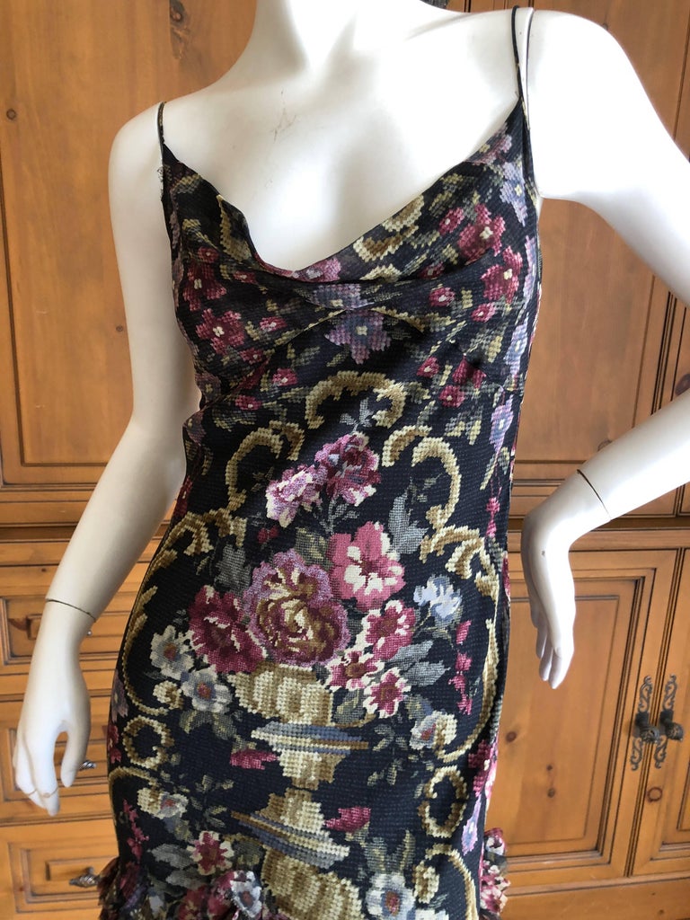 John Galliano Vintage Bias Cut Needlepoint Pattern Silk Dress For Sale