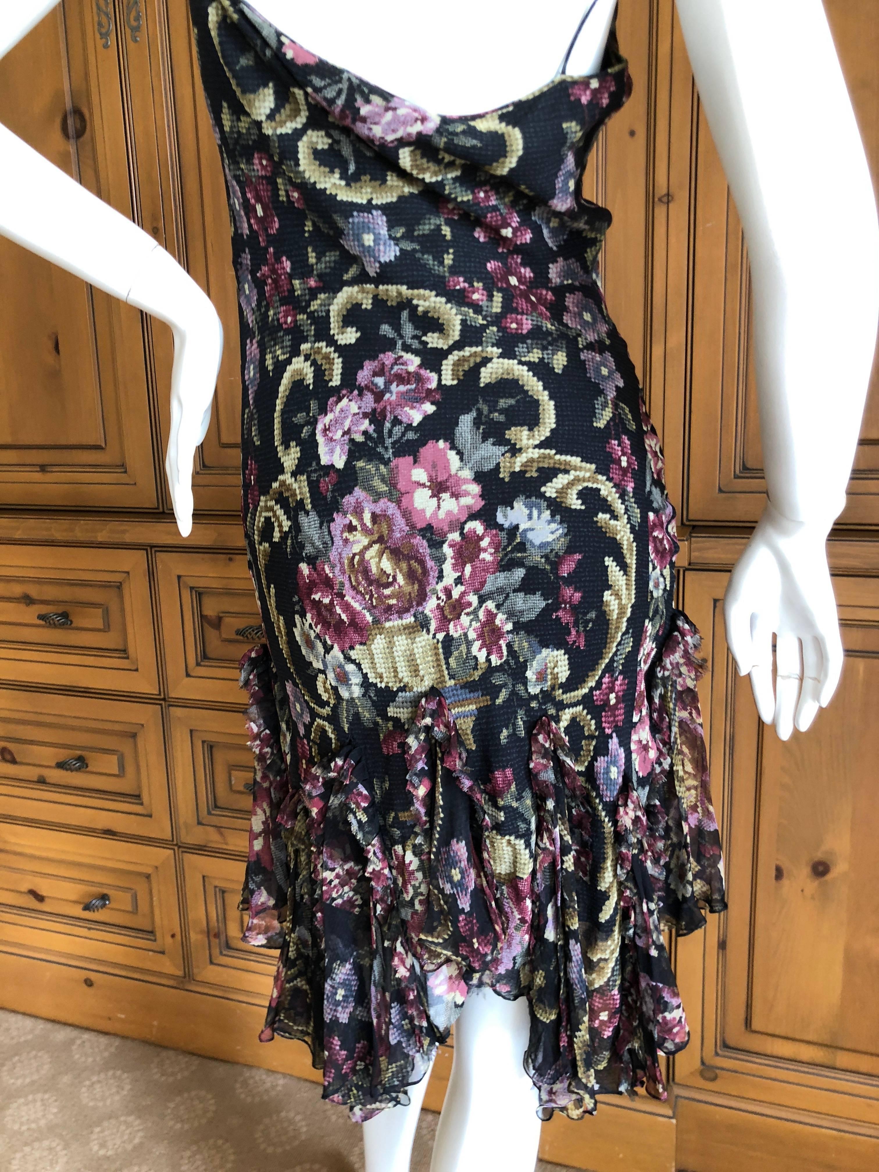 John Galliano Vintage Bias Cut Needlepoint Pattern Silk Dress  For Sale 3