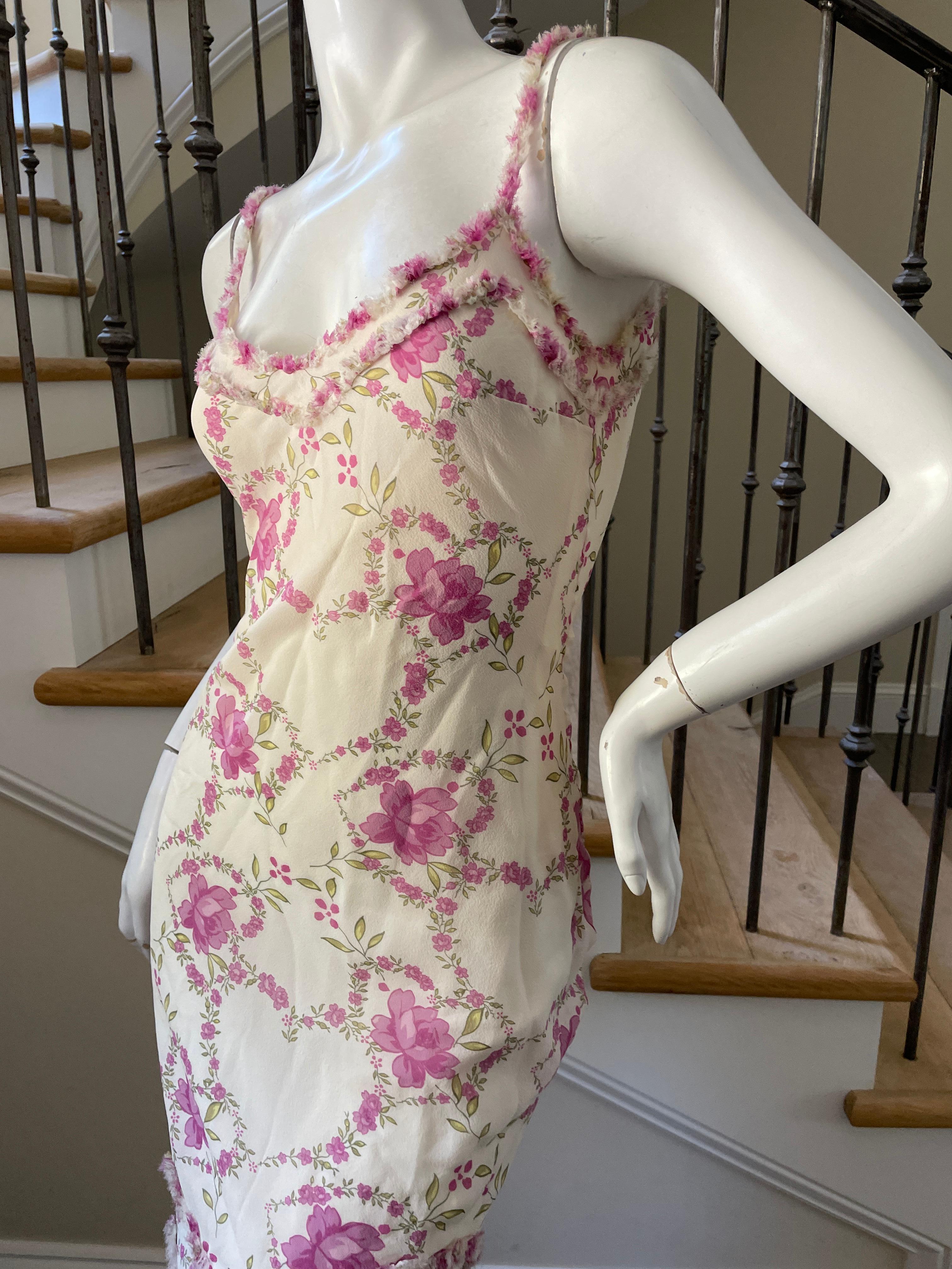 John Galliano Vintage Bias Cut Silk Floral Ruffled Dress In Excellent Condition For Sale In Cloverdale, CA