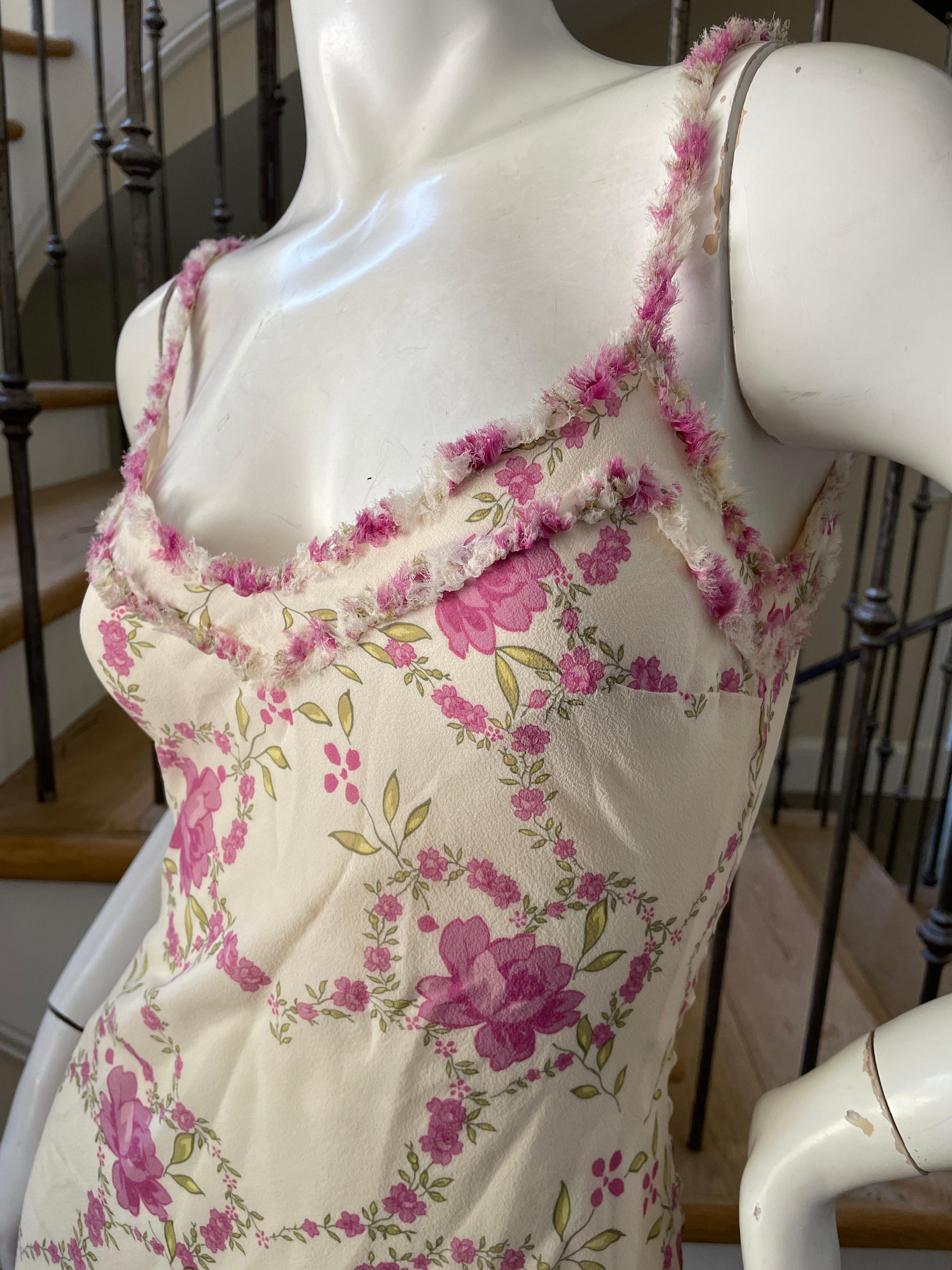Women's John Galliano Vintage Bias Cut Silk Floral Ruffled Dress For Sale