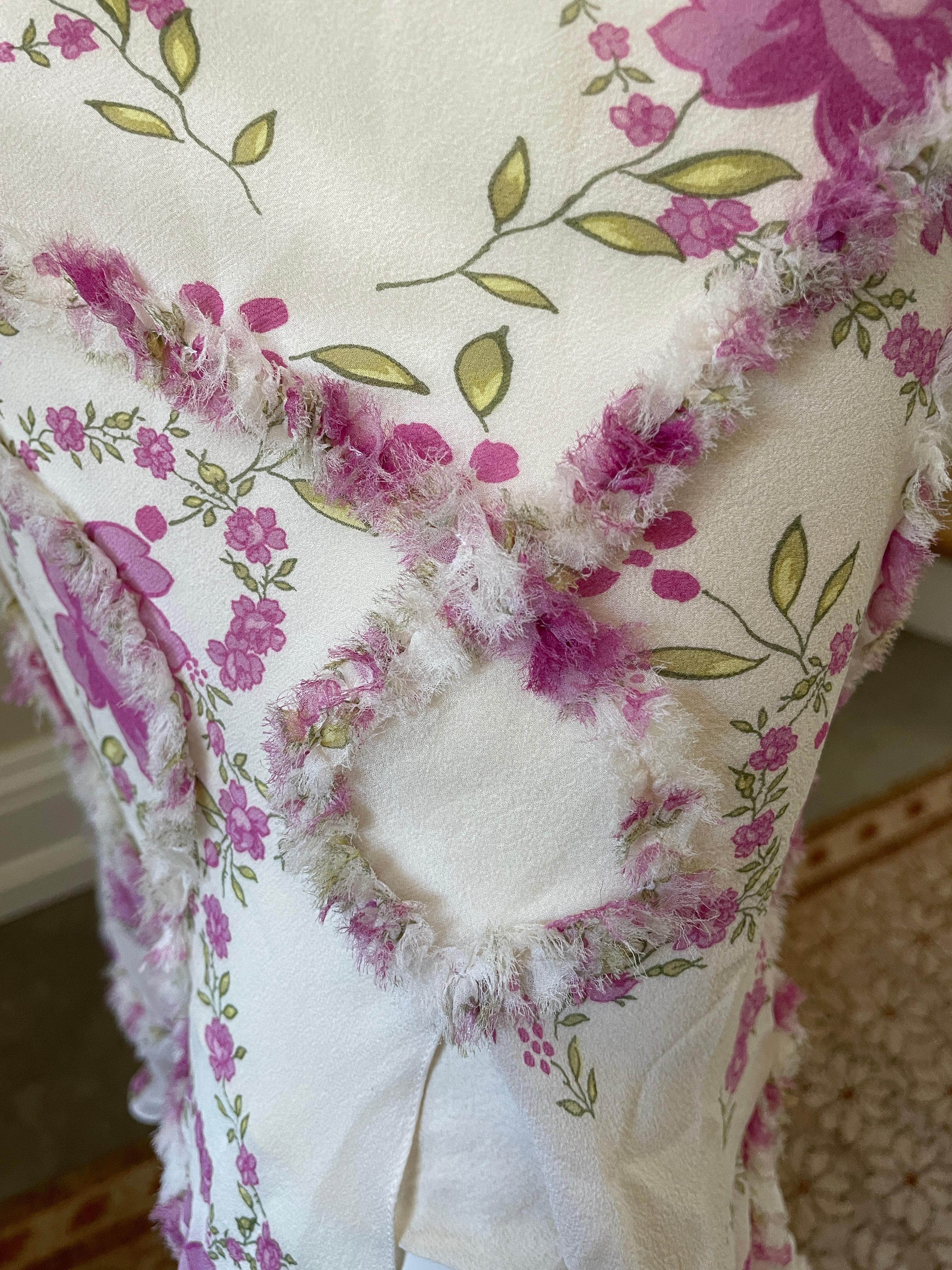 John Galliano Vintage Bias Cut Silk Floral Ruffled Dress For Sale 1