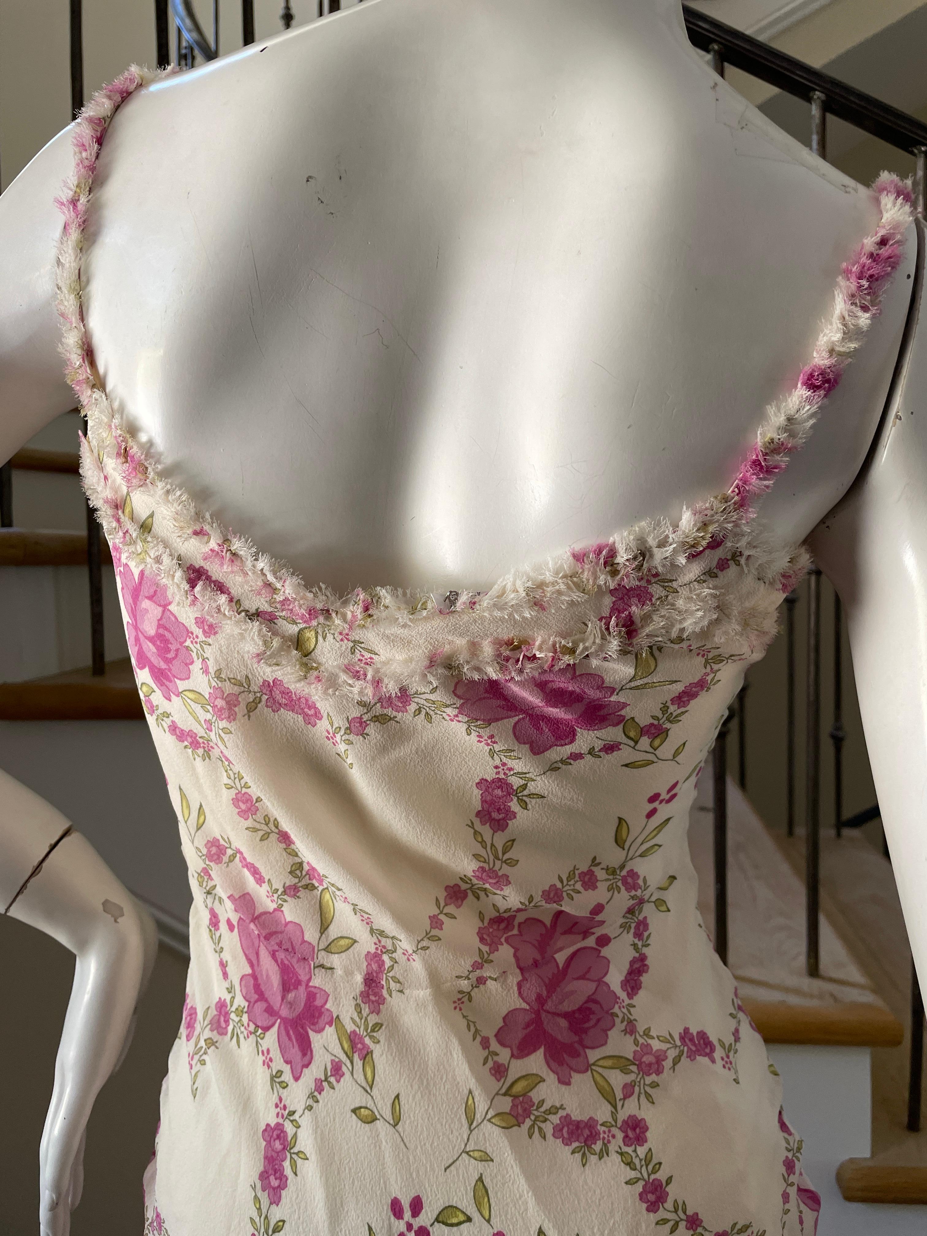 John Galliano Vintage Bias Cut Silk Floral Ruffled Dress For Sale 3