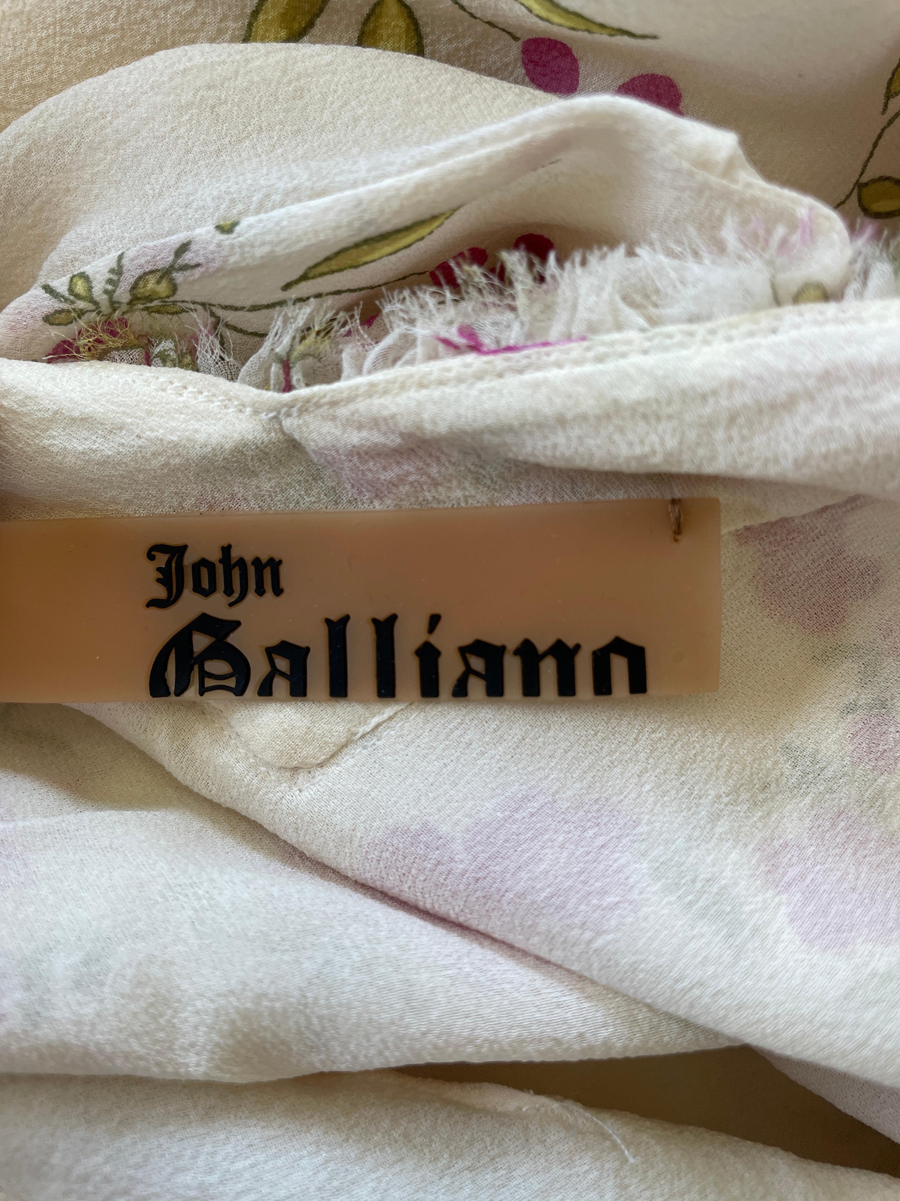 John Galliano Vintage Bias Cut Silk Floral Ruffled Dress For Sale 5