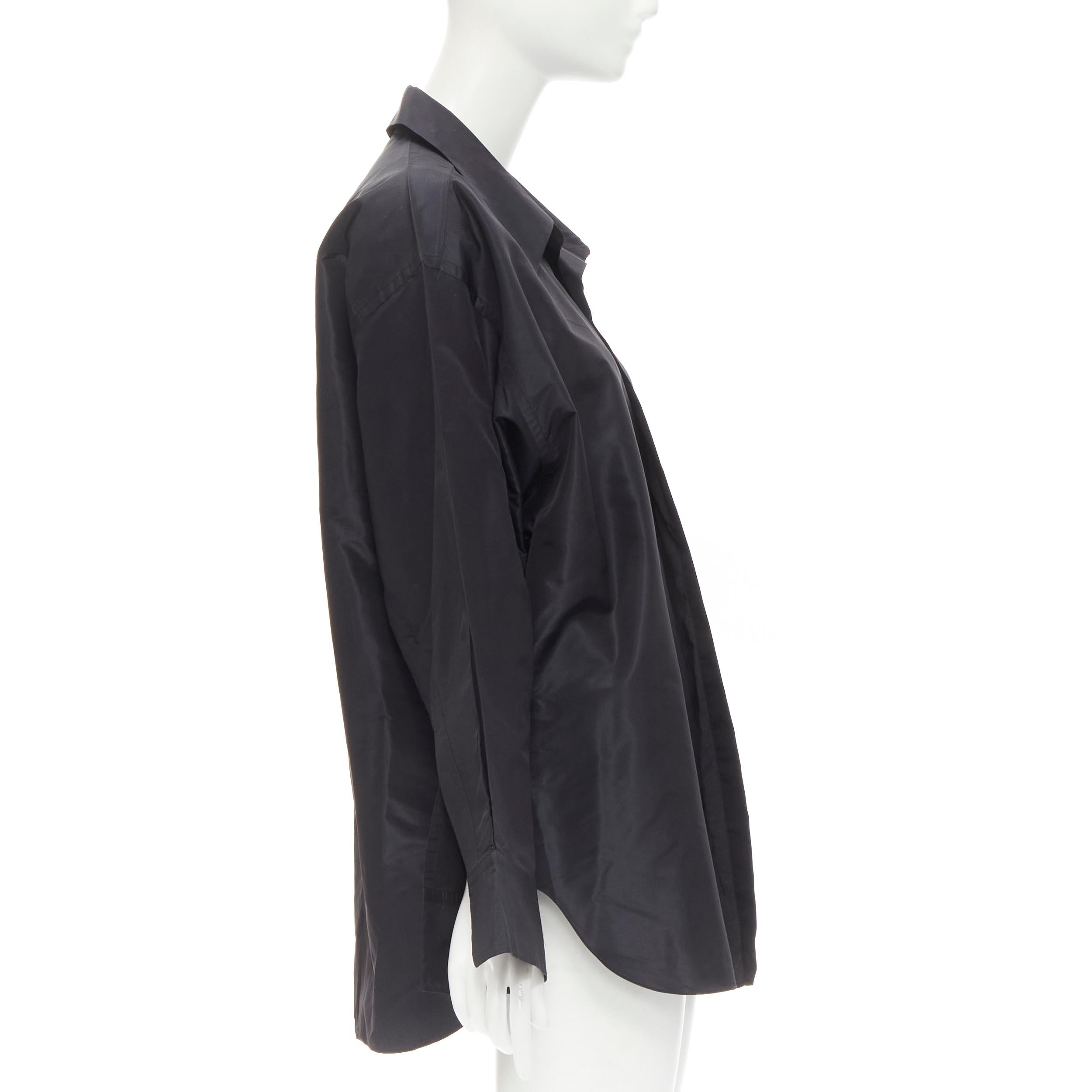 JOHN GALLIANO Vintage black acetate silk blend stiff buttonless shirt M In Good Condition For Sale In Hong Kong, NT