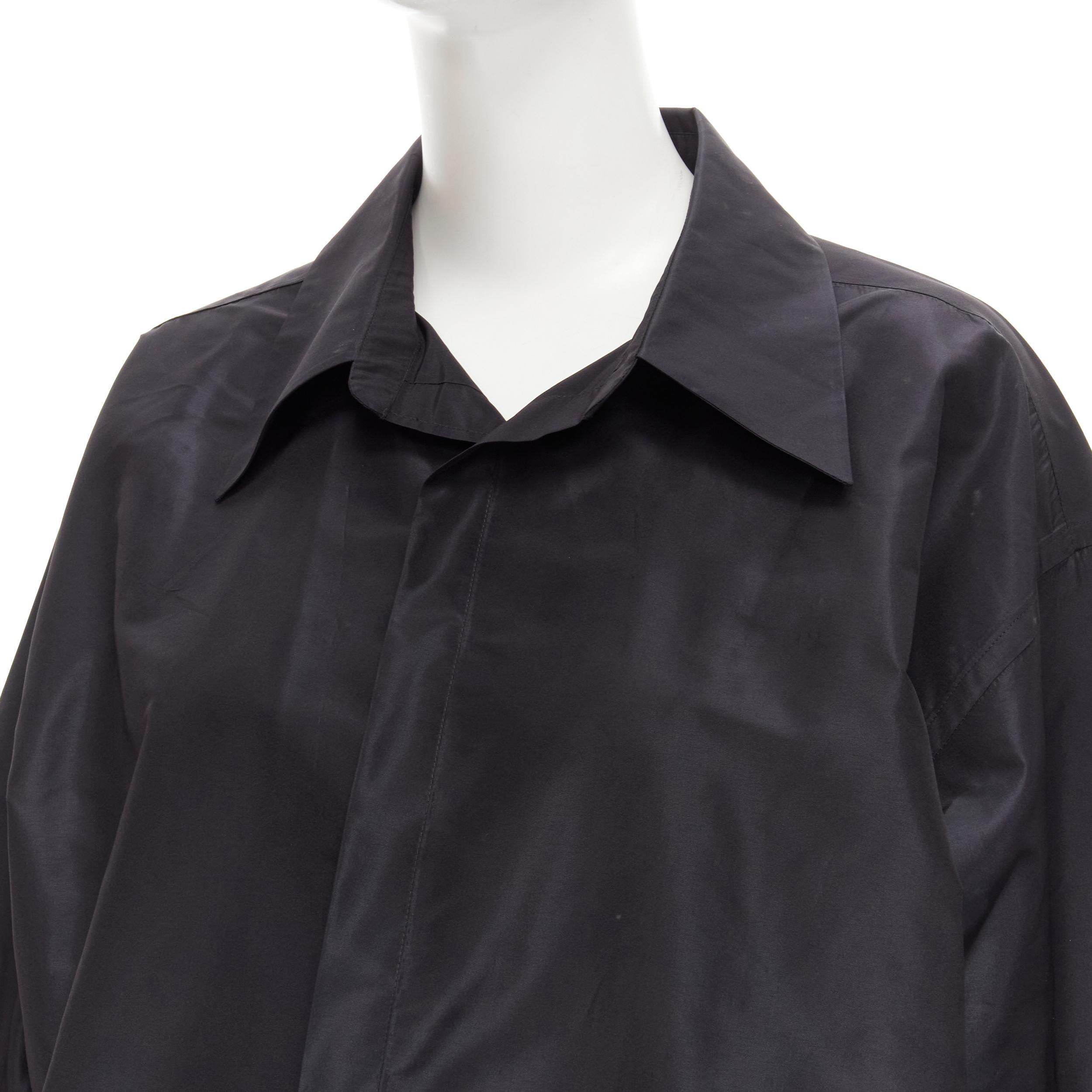 JOHN GALLIANO Vintage black acetate silk blend stiff buttonless shirt M For Sale 2