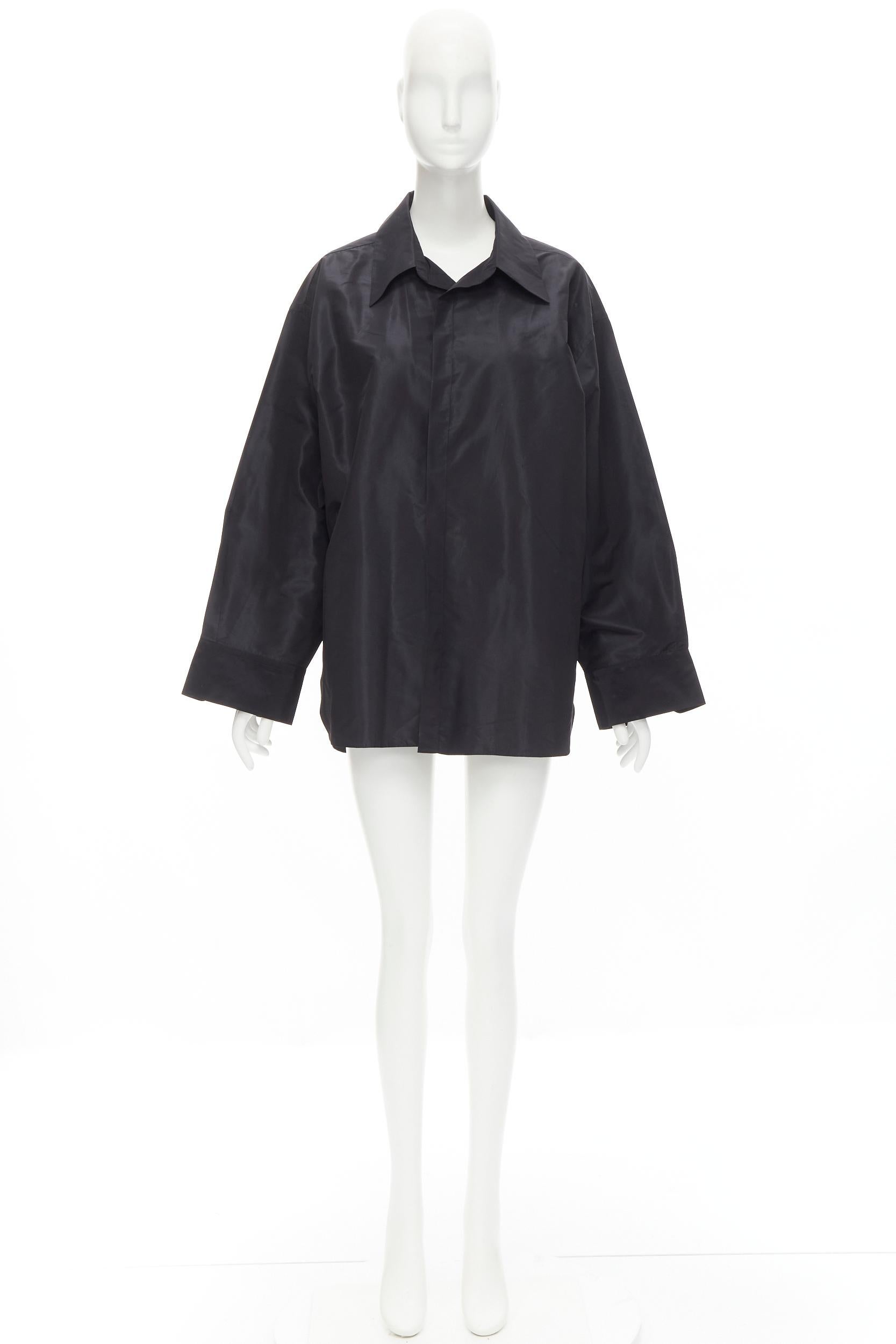 JOHN GALLIANO Vintage black acetate silk blend stiff buttonless shirt M For Sale 4