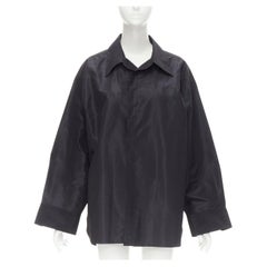 JOHN GALLIANO Vintage black acetate silk blend stiff buttonless shirt M