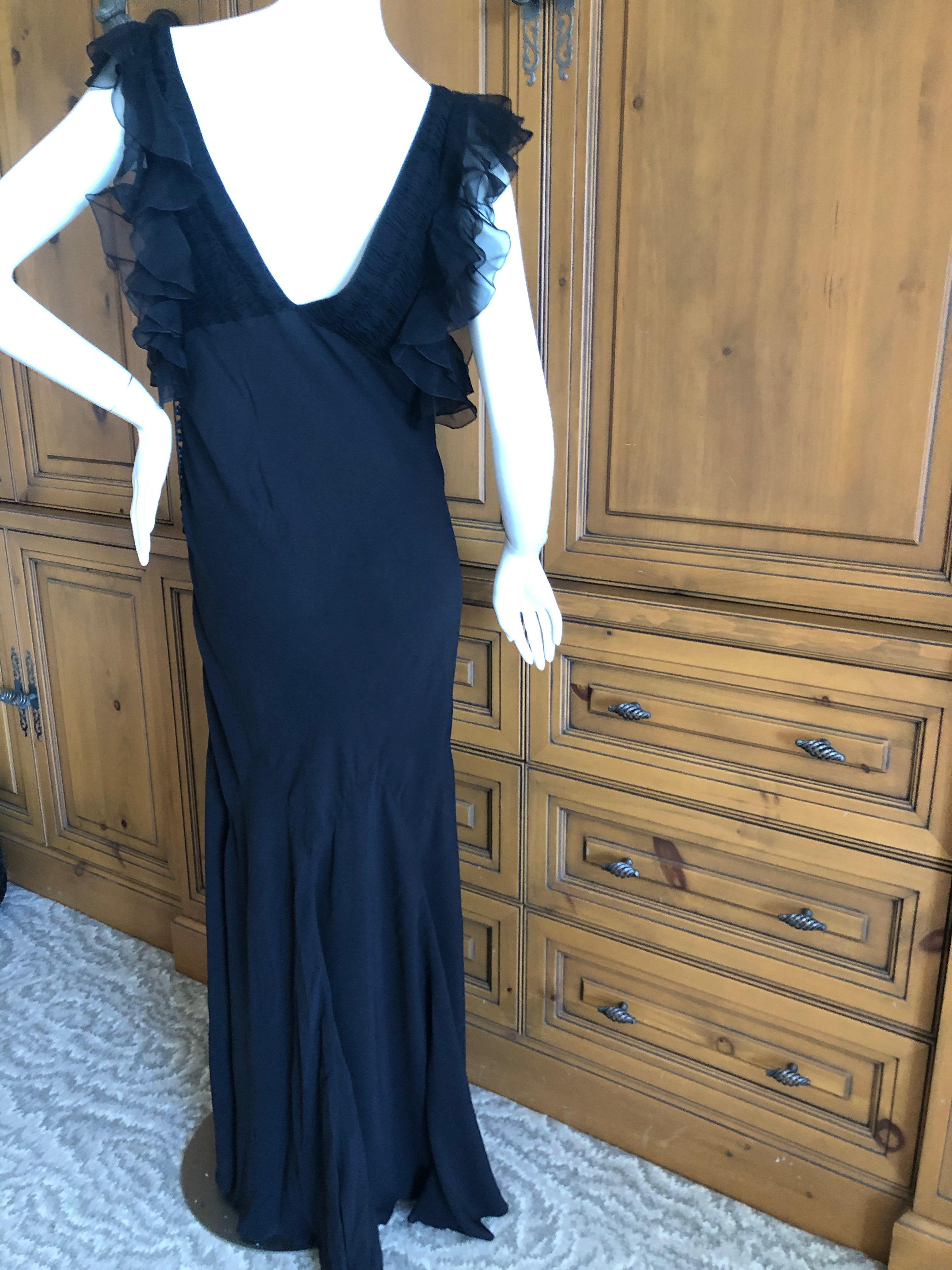 John Galliano Vintage Black Bias Cut Empire Style Evening Dress with Ruffles For Sale 6