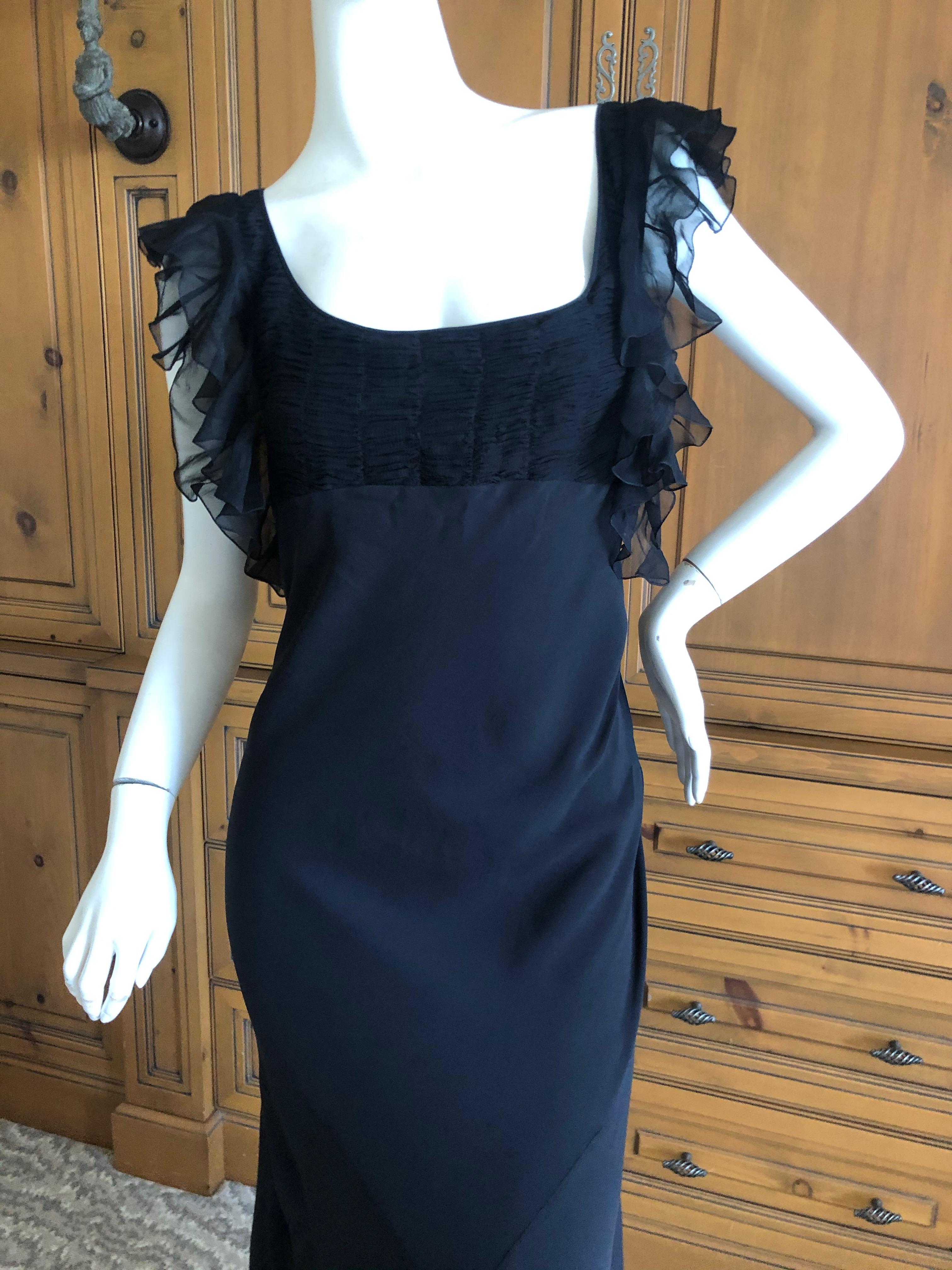 John Galliano Vintage Black Bias Cut Empire Style Evening Dress with Ruffles In Excellent Condition For Sale In Cloverdale, CA